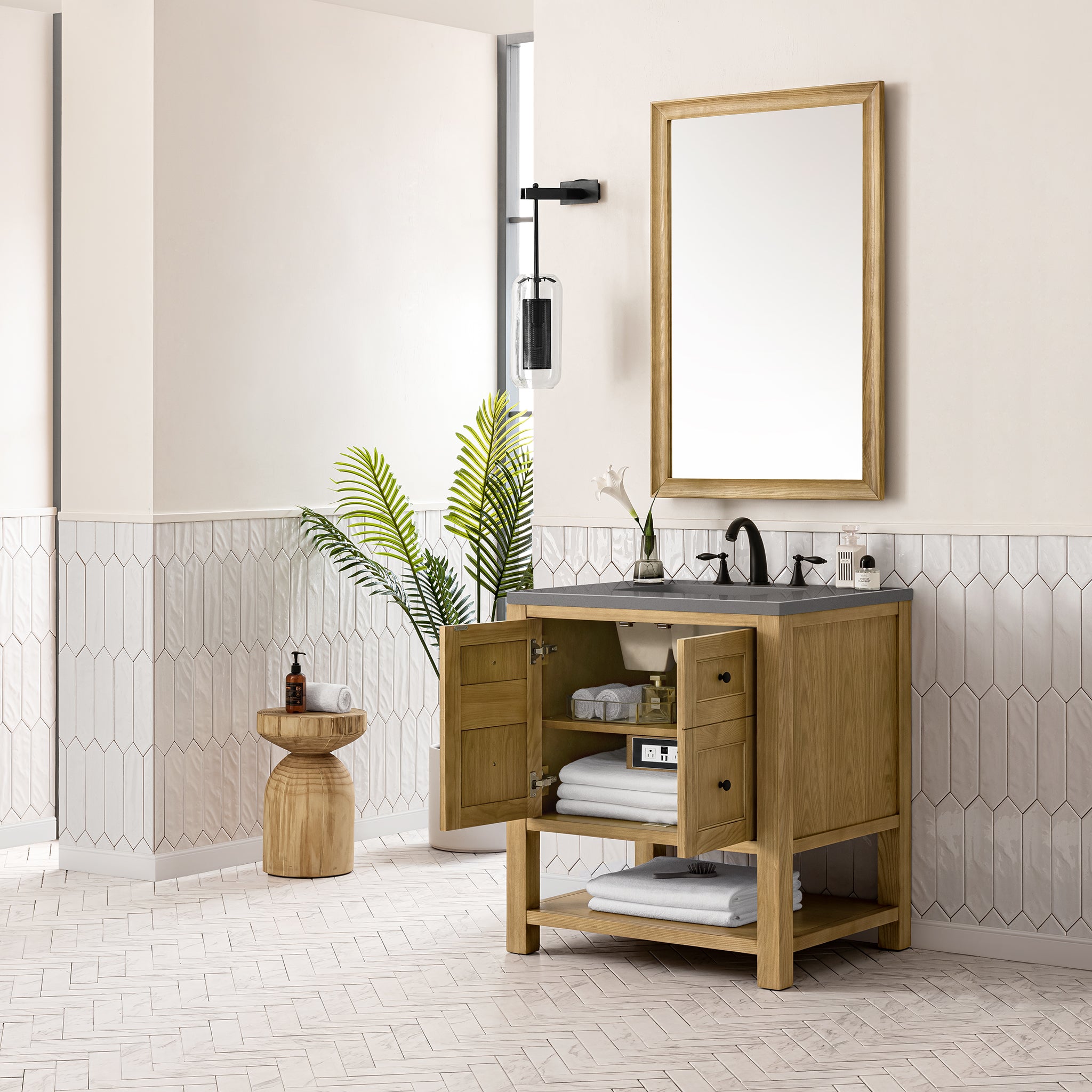 Breckenridge 30-Inch Single Bathroom Vanity in Light Natural Oak with 3CM Grey Expo Top - Perfect for Modern Home Bathroom Remodeling