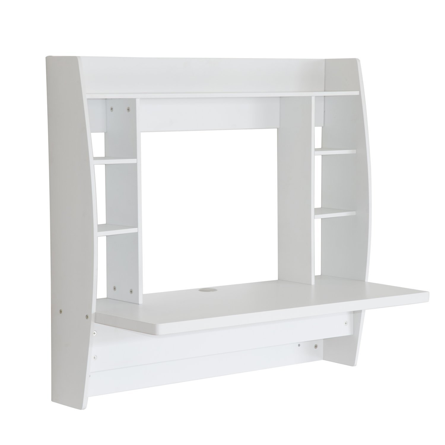 Prepac White Floating Desk with Storage - Compact Home Office Desk for Small Spaces, Wall Mounted Writing Table with Shelves for Bedroom, Dorm, or Apartment