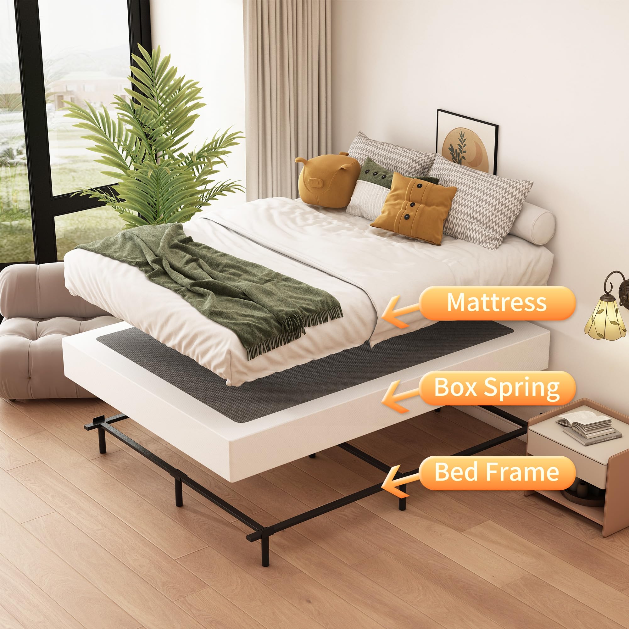 8 Inch King Box Spring - High Profile Metal Bed Base with Fabric Cover | Sturdy Mattress Foundation | Easy Assembly & Noise Free | Black | Perfect for Master Bedrooms & Guest Rooms