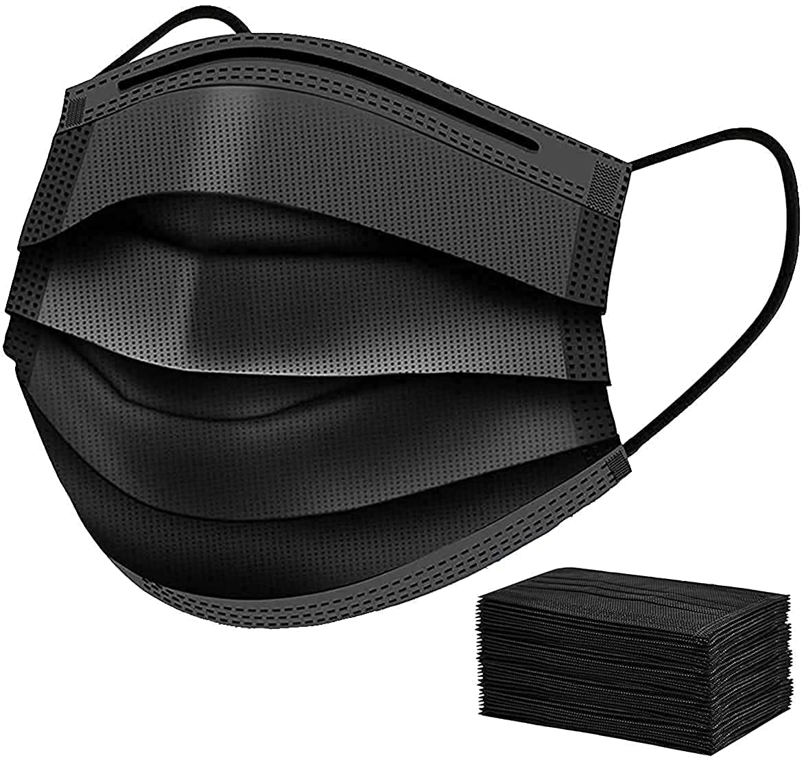 3-Ply Disposable Black Surgical Face Masks with Melt-Blown Fabric - Pack of 100 - Comfortable & Breathable for Medical Use, Daily Protection, and Public Safety