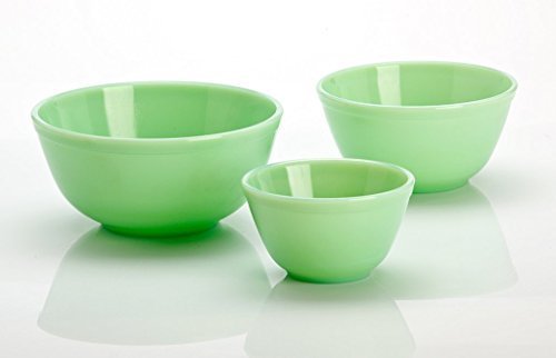 Premium 3-Piece Handmade Jade Green Milk Glass Mixing Bowl Set by Mosser Glass - Perfect for Baking, Mixing & Kitchen Decor