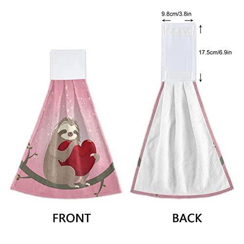 Valentine's Day Heart Sloth Kitchen Oven Towels - 2 Pack Super Absorbent Hanging Hand Towels with Loop - Cute Dishcloth & Tea Towel for Bathroom, Tabletop, Bar - Perfect for Valentine Gifts, Kitchen Decor & Hostess Essentials