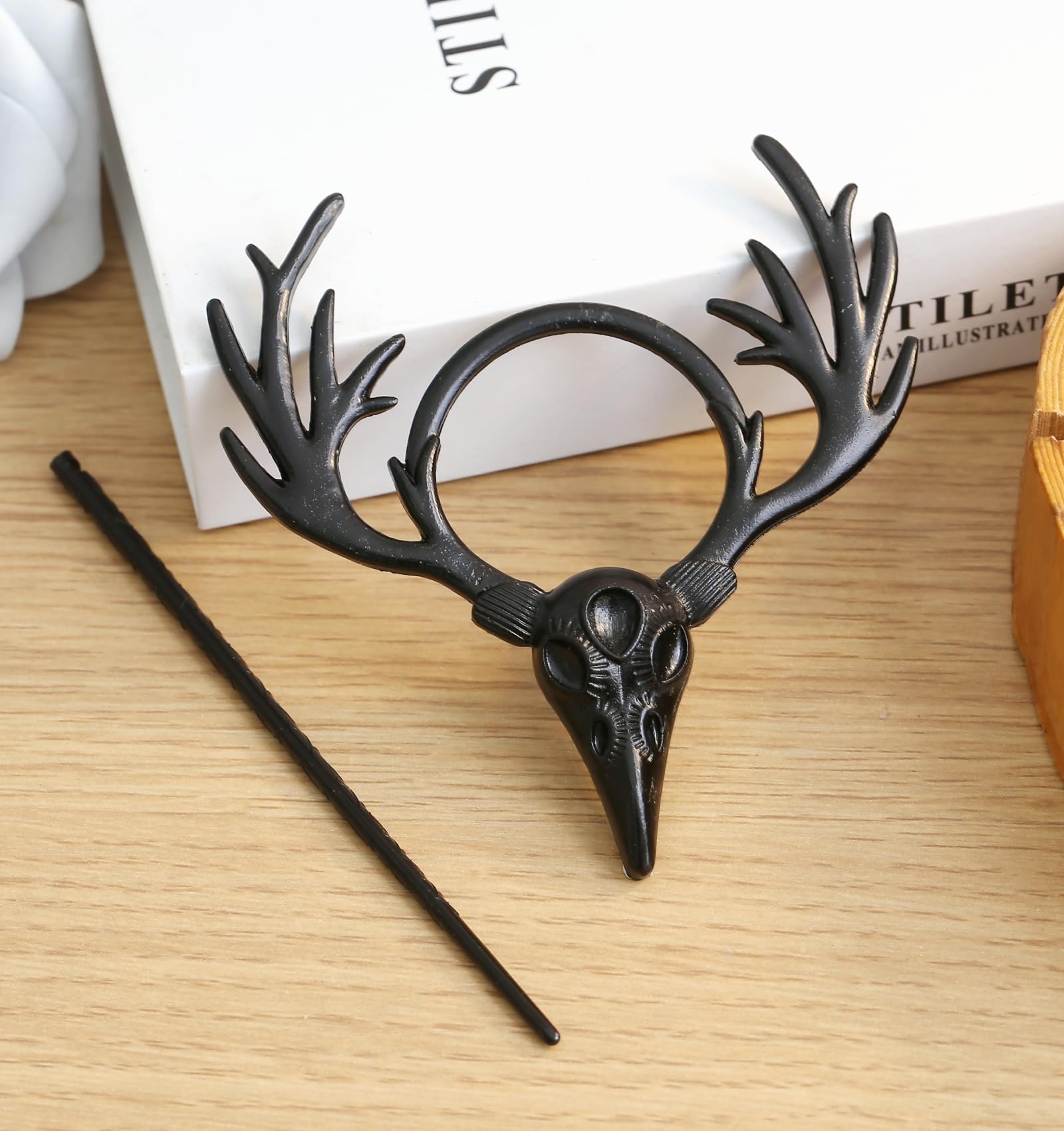 Gothic Raven Skull Antler Hair Pins - Black Wicca Witch Hair Clips for Women | Medieval Renaissance Festival Hair Accessories | Perfect for Halloween, Cosplay & Boho Hairstyles