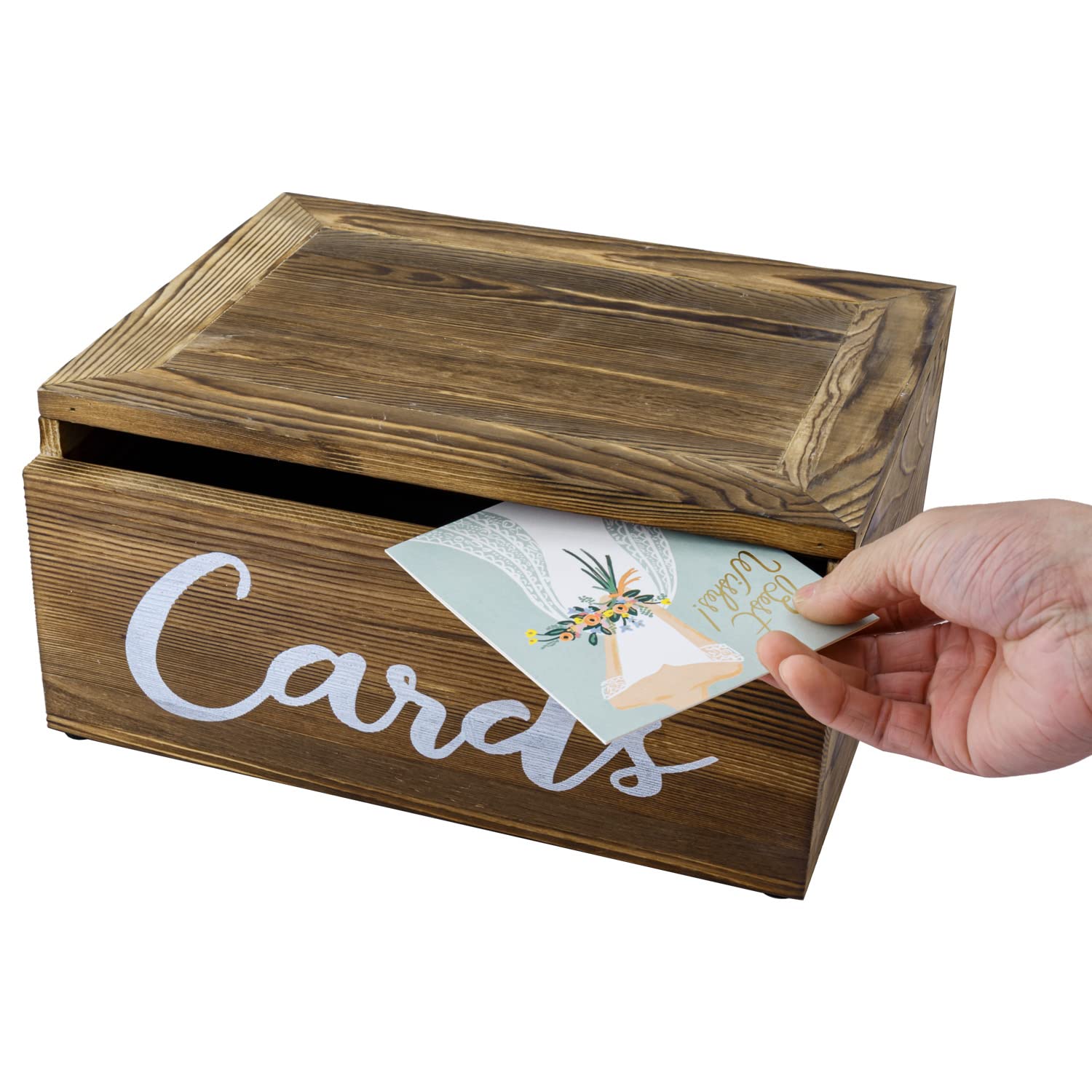 MyGift Rustic Brown Solid Wood Wall Mounted Wedding Card Box - Hinged Lid Envelope Holder for Reception, Thank You Cards & Gift Cards - Perfect for Weddings, Anniversaries & Special Events