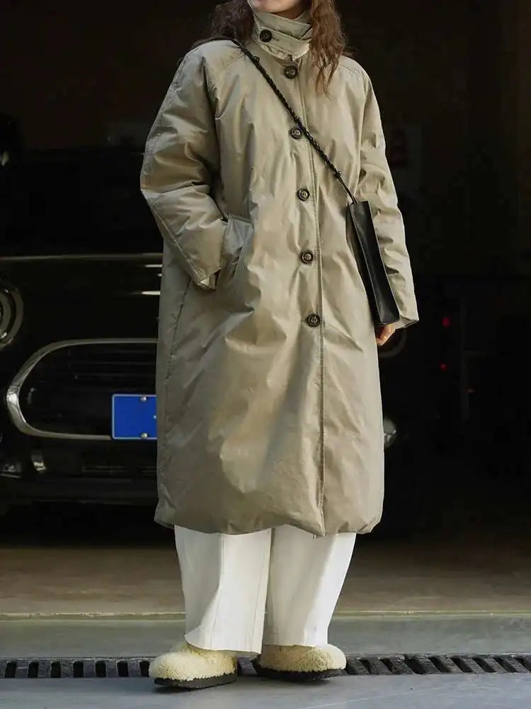 Army Green Oversized Long Down Jacket for Women - Warm Winter Parka with Long Sleeves | Fashionable Cold Weather Coat for Fall & Winter 2025 (Style 1DH8675) | Perfect for Snowy Days, Outdoor Adventures & City Commutes