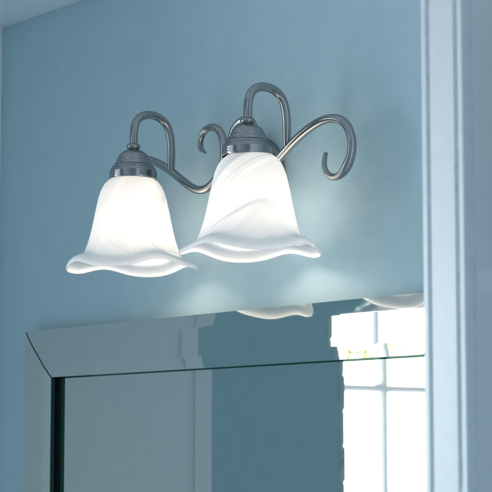 VAXCEL Bella 2-Light Bathroom Vanity Fixture - Brushed Nickel Finish, Transitional Over Mirror Lighting for Bathrooms - Easy to Install - Perfect for Master Bath, Powder Room & Guest Bath Decor
