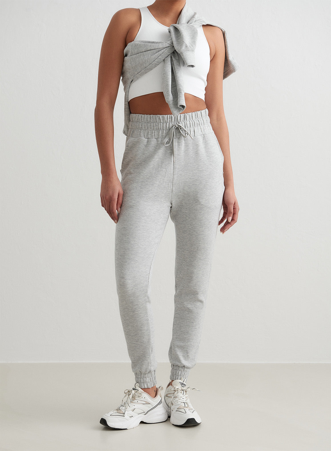 Light Grey Melange Comfortable Modal Sweatpants for Women - Soft Lounge Pants for Yoga, Home & Casual Wear