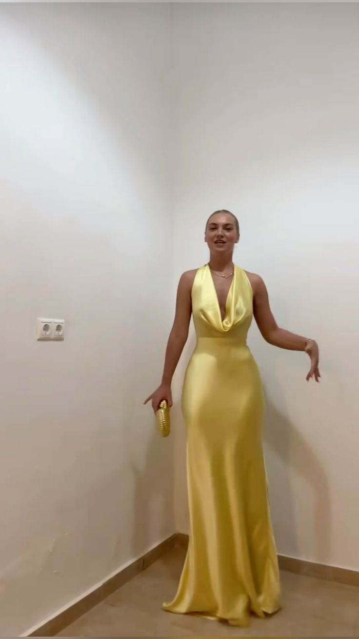 Elegant Yellow Halter Mermaid Wedding Guest Dress - Formal Evening Gown J6444 for Bridesmaid, Prom & Special Occasions