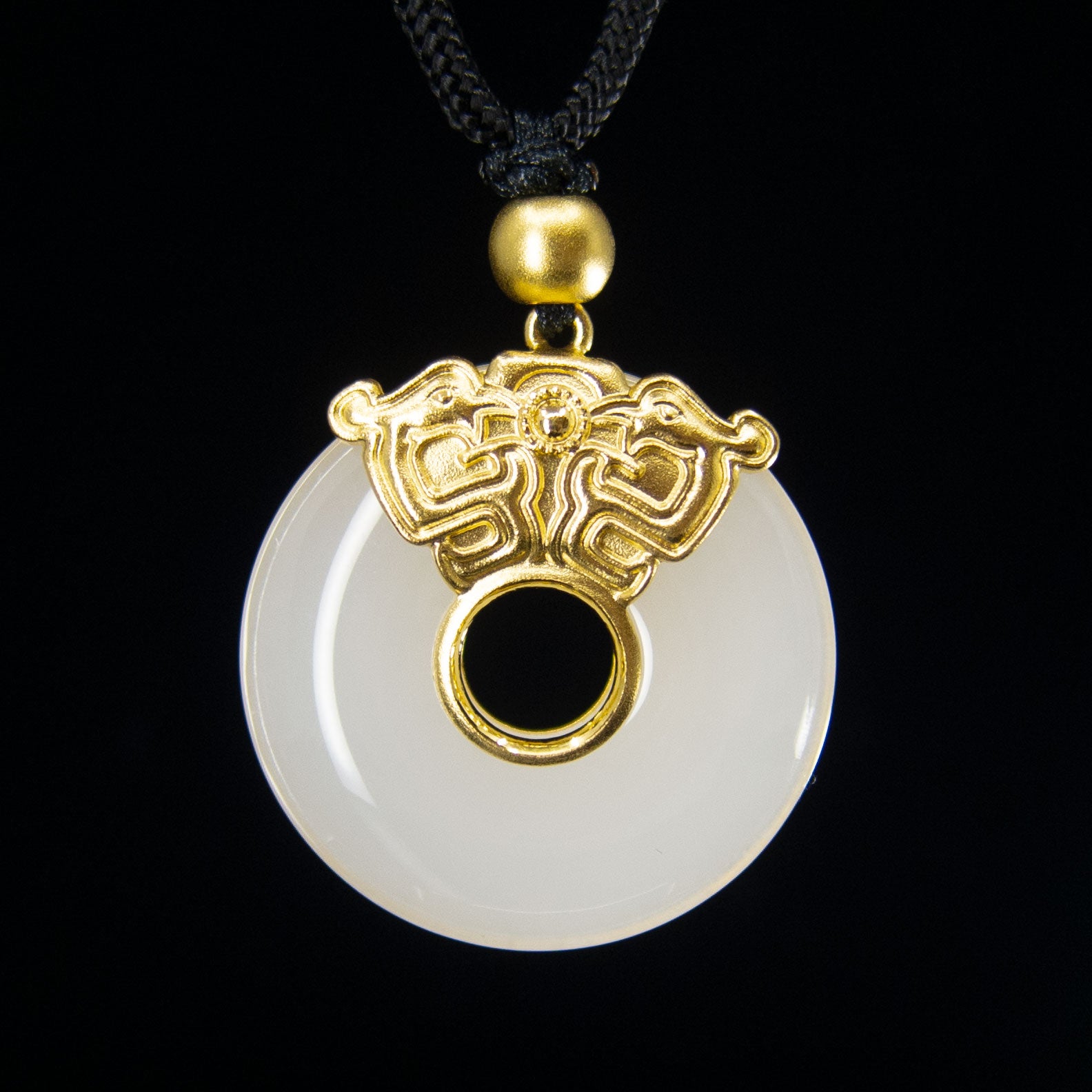 24K Gold Plated Nephrite Jade Double Phoenix Pendant Necklace with Adjustable Black Rope Chain - Elegant Chinese Jewelry for Women, Perfect Gift for Birthday, Anniversary & Special Occasions
