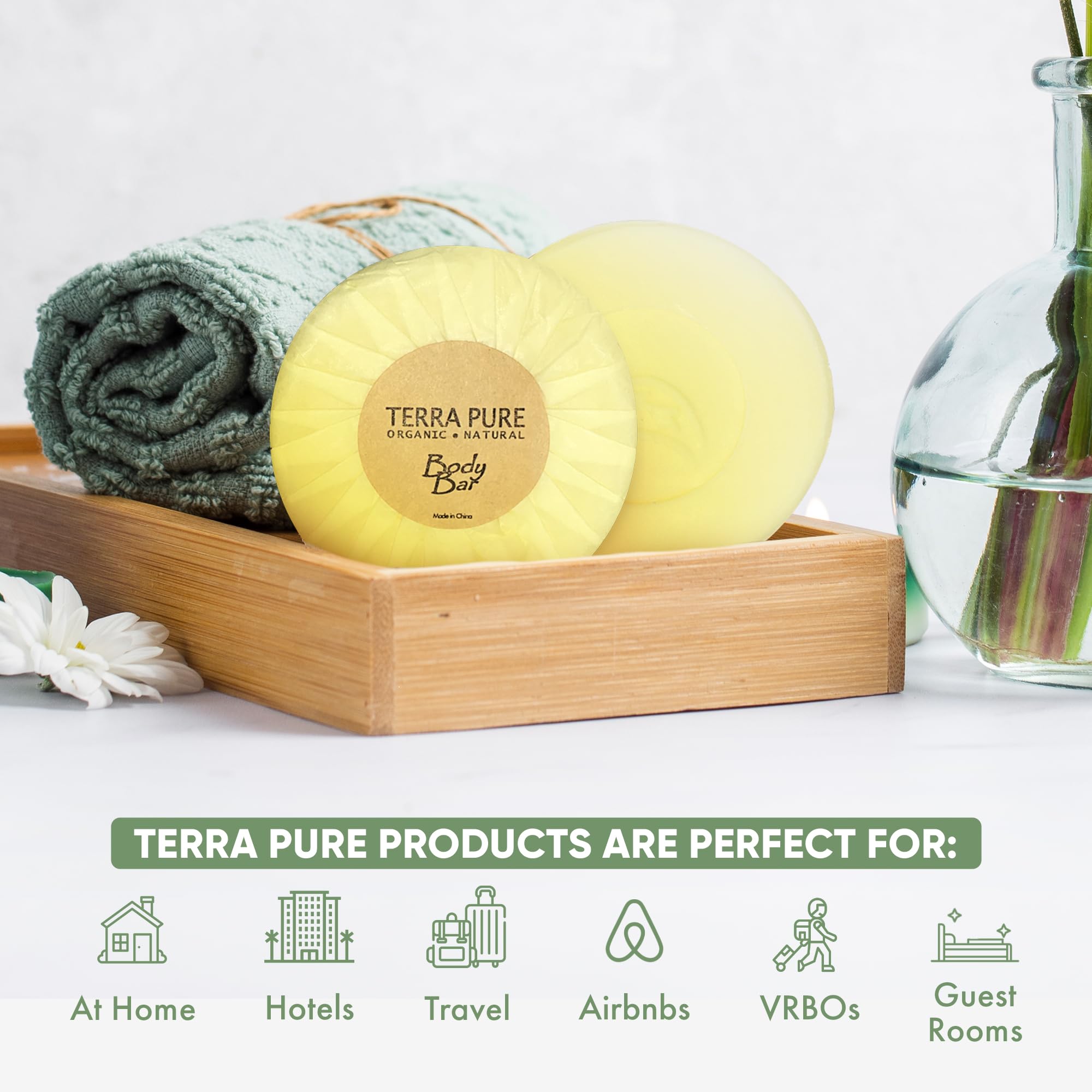 Terra Pure Bar Soap - Travel Size (1.25 oz, Pack of 10) | Natural Hotel Amenities for Eco-Friendly Travel & Home Use