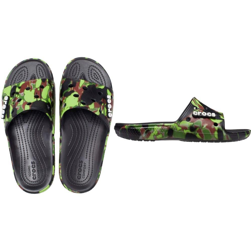 Crocs Unisex-Adult Classic Spray Camo Slide Sandals - Comfortable Waterproof Slip-On Shoes for Men & Women - Perfect for Beach, Pool, and Outdoor Activities