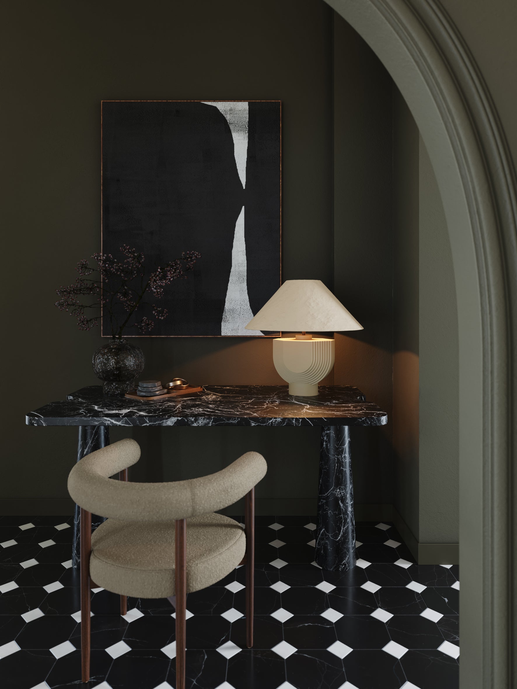 Concrete Lamp with Plaster Shade - Modern Industrial Table Light for Living Room, Bedroom, and Office Decor