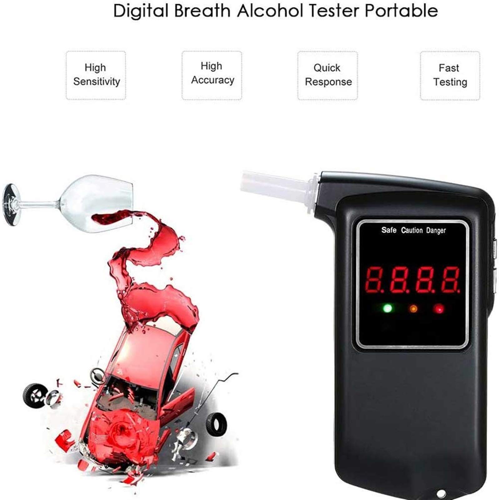 Professional Digital Breathalyzer Alcohol Tester with LCD Display & 10 Mouthpieces - Accurate BAC Detector for Personal, Workplace, and Road Safety | Perfect for Drivers, Parents, and Party Safety Checks