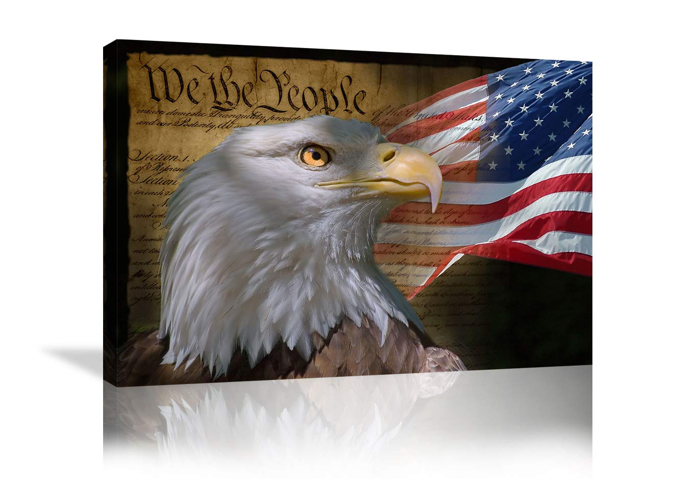 American Flag Bald Eagle Wall Art - Patriotic Canvas Painting, US Declaration of Independence Poster, Framed Ready to Hang Home Decor for Living Room & Office | Perfect for 4th of July, Veterans Day & Patriotic Home Decor