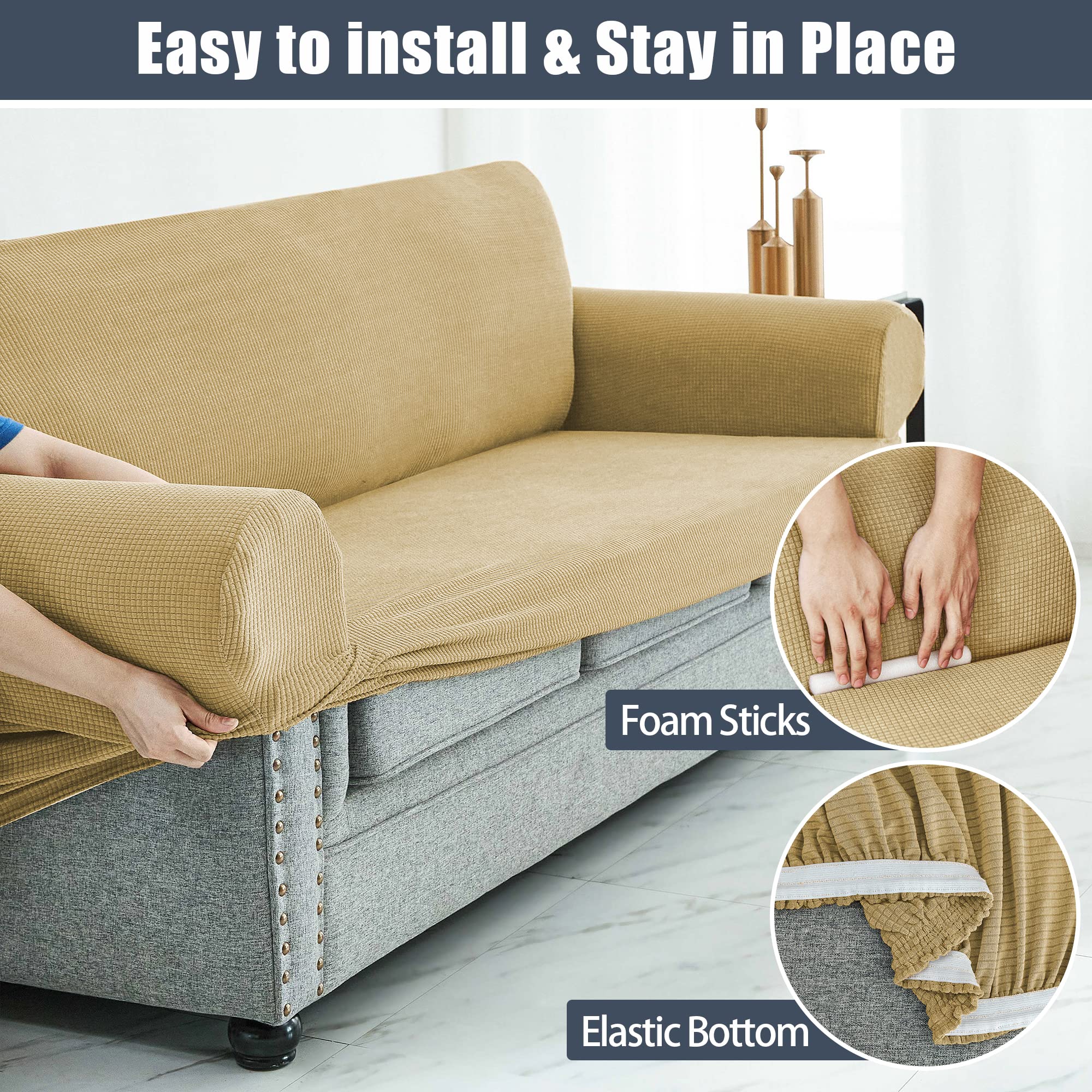Stretch Sofa Slipcover - Waterproof Couch Cover, Soft Elastic Furniture Protector for Pets & Kids (Champagne, Small) - Perfect for Living Room, Family Gatherings & Pet-Friendly Homes