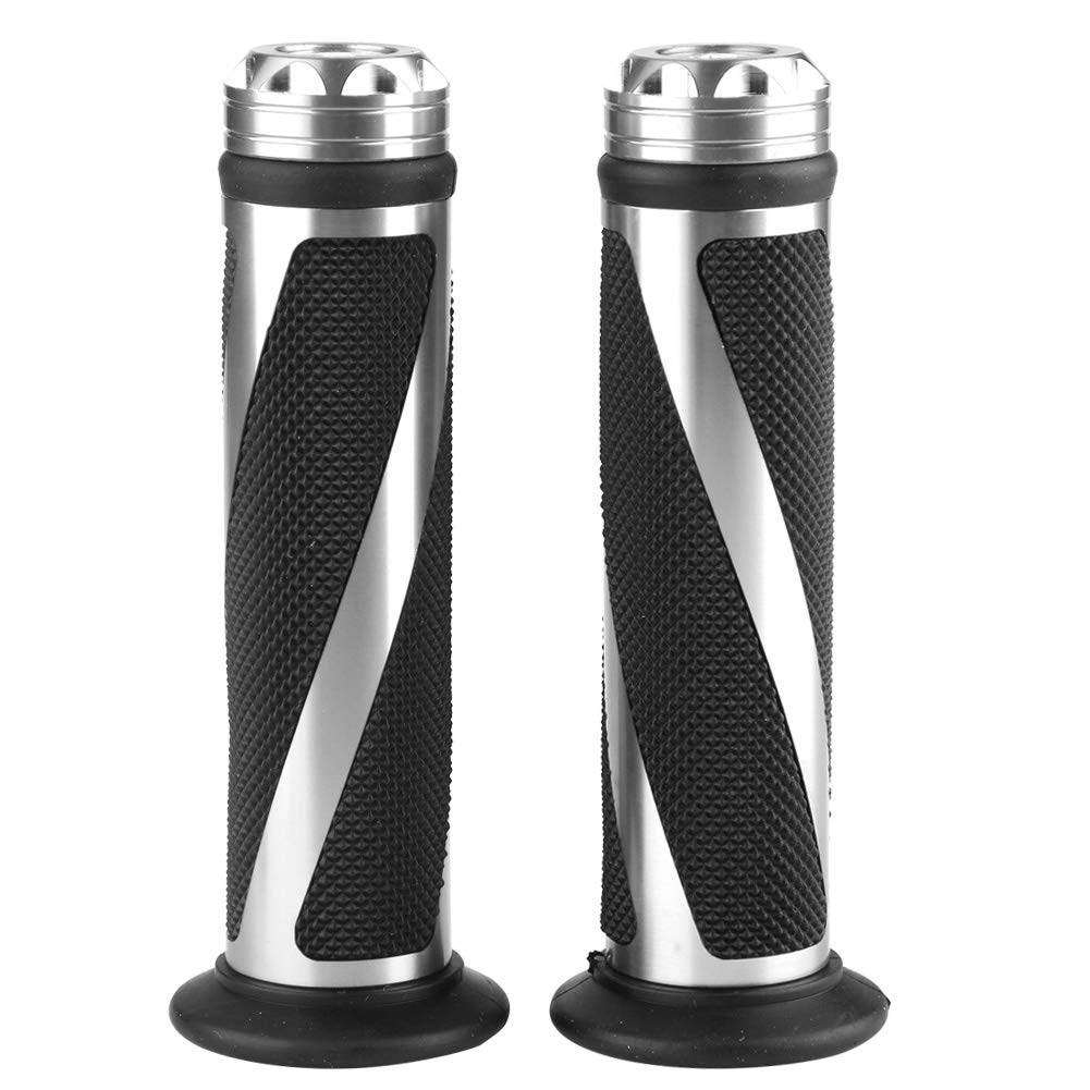 Aramox 1 Pair Aluminum Rubber Motorcycle Handlebar Grips - Durable Thick Hand Grips for Bike & Moto Accessories (Silver) - Perfect for Cruiser, Dirt Bike & ATV Riding Comfort