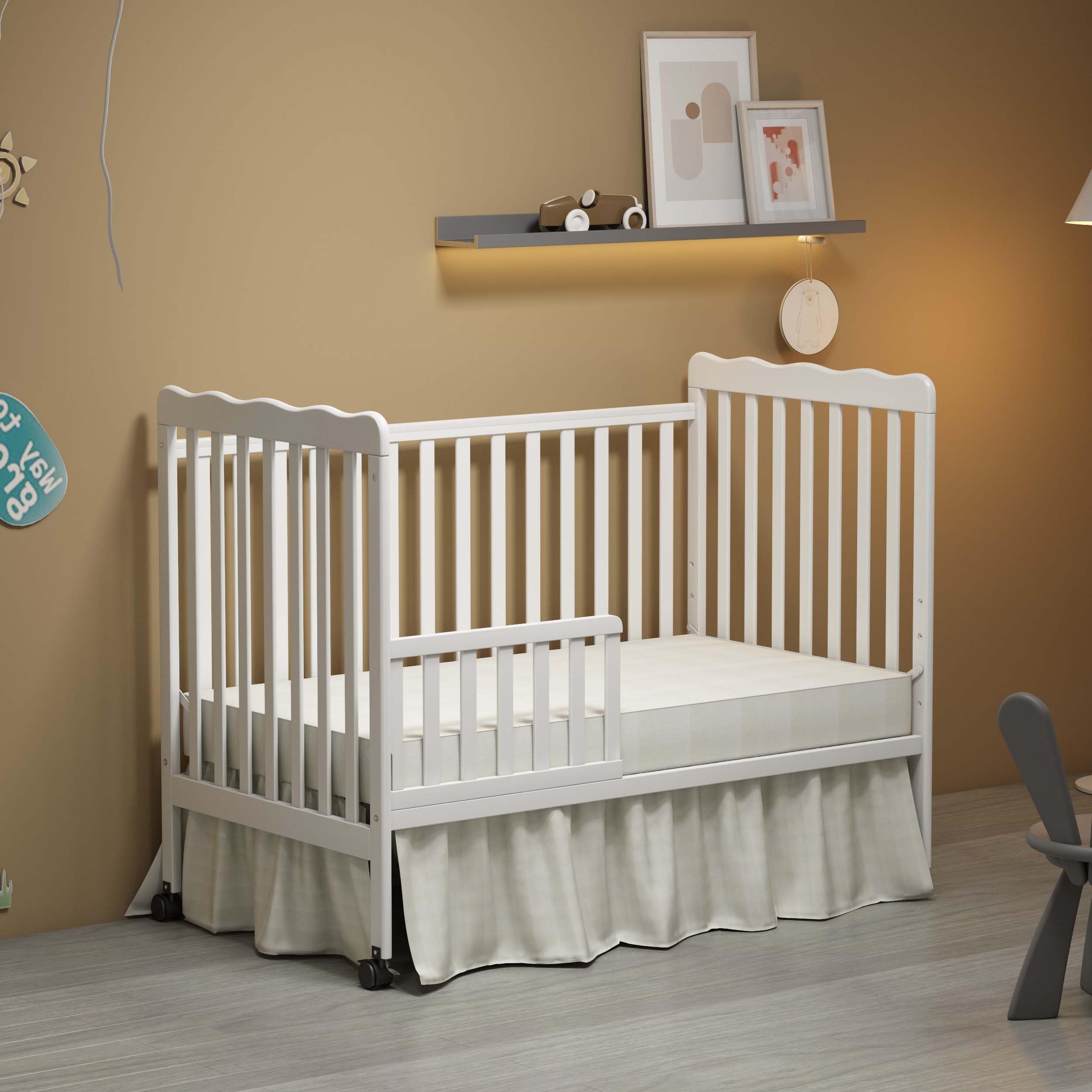 **3-in-1 Convertible Full Size Baby Crib with Locking Wheels & Adjustable Mattress Height – White | Safe & Portable Nursery Crib for Infants & Toddlers | Perfect for Home, Daycare & Travel**
