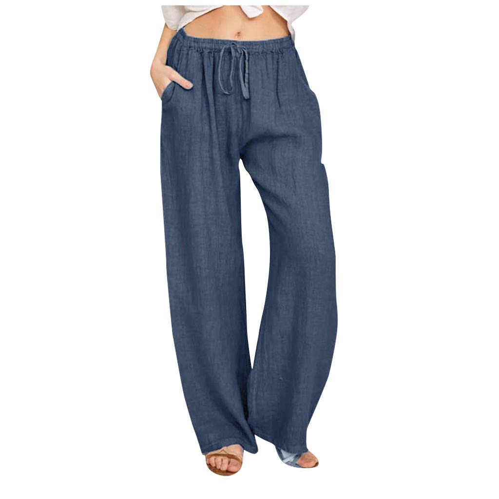 MIUERSA Women's Linen Pants - Summer Casual Wide Leg Comfy Lounge Pants with Pockets & Drawstring - Perfect for Yoga, Travel & Beach Wear
