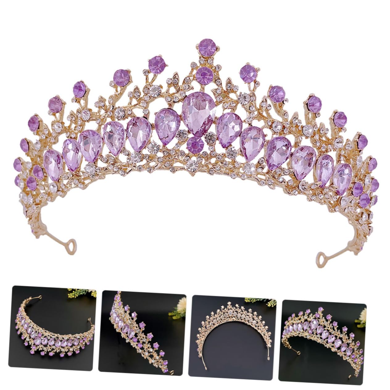 Elegant Purple Rhinestone Tiara Crown for Women - Wedding Bride Headpiece with Crystal Decor, Zinc Alloy European Hair Accessories | Perfect for Bridal Showers, Prom, Pageants & Special Occasions