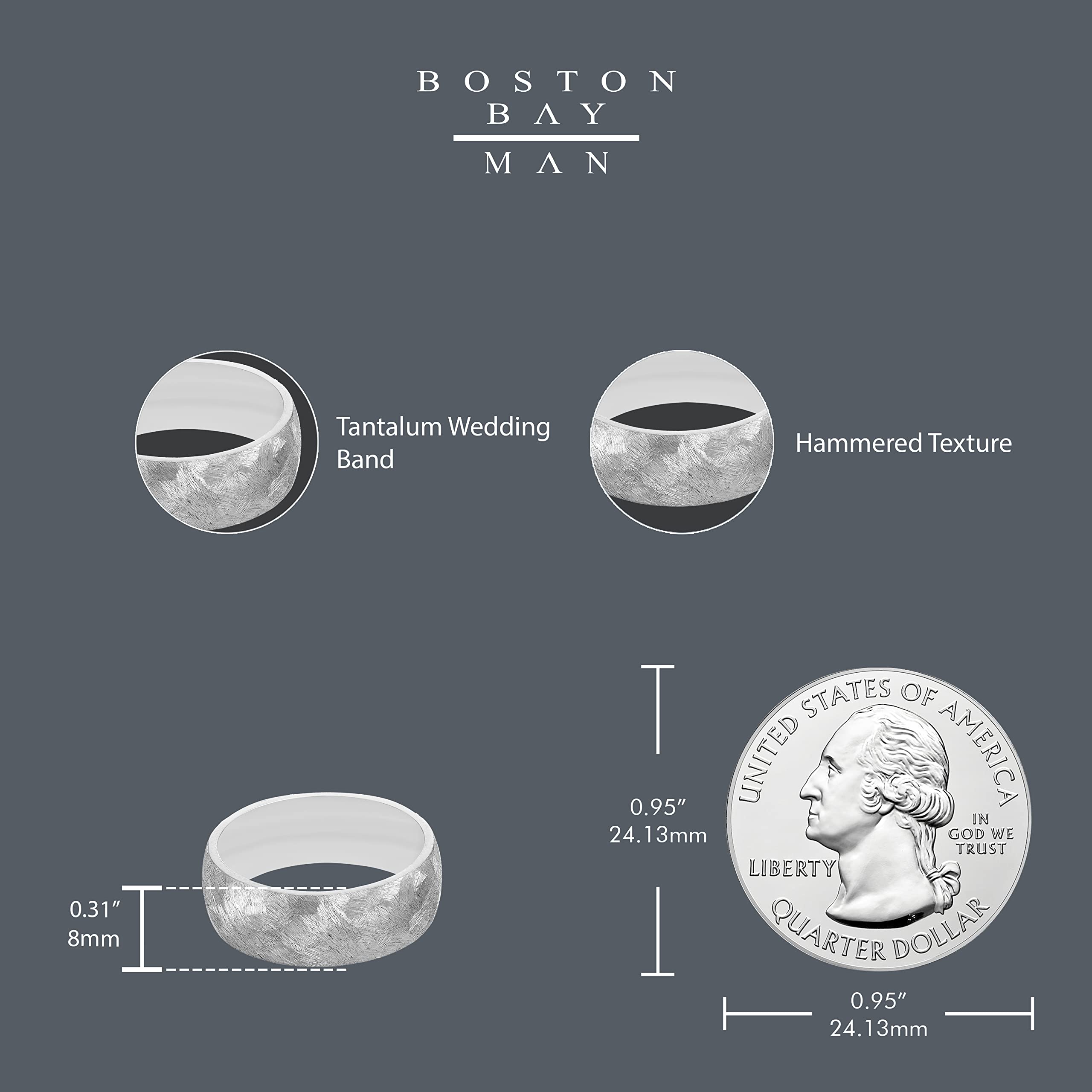 Boston Bay Diamonds Tantalum Comfort Fit Men's Wedding Band & Fashion Ring - 7mm & 8mm Width Options - Hypoallergenic Durable Metal - Perfect for Weddings, Anniversaries & Everyday Wear