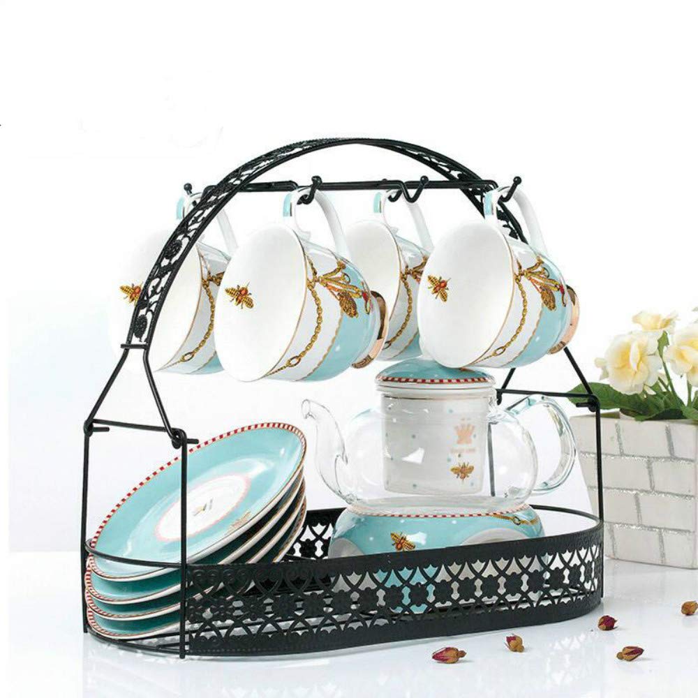 Premium Wrought Iron Coffee Cup Holder Stand - Mug Rack & Dish Organizer with Drainer - Countertop, Cabinet & Table Storage Drying Rack for Kitchen, Restaurant & Office Use (Black) - Perfect for Organizing Mugs, Cups & Dishes While Drying