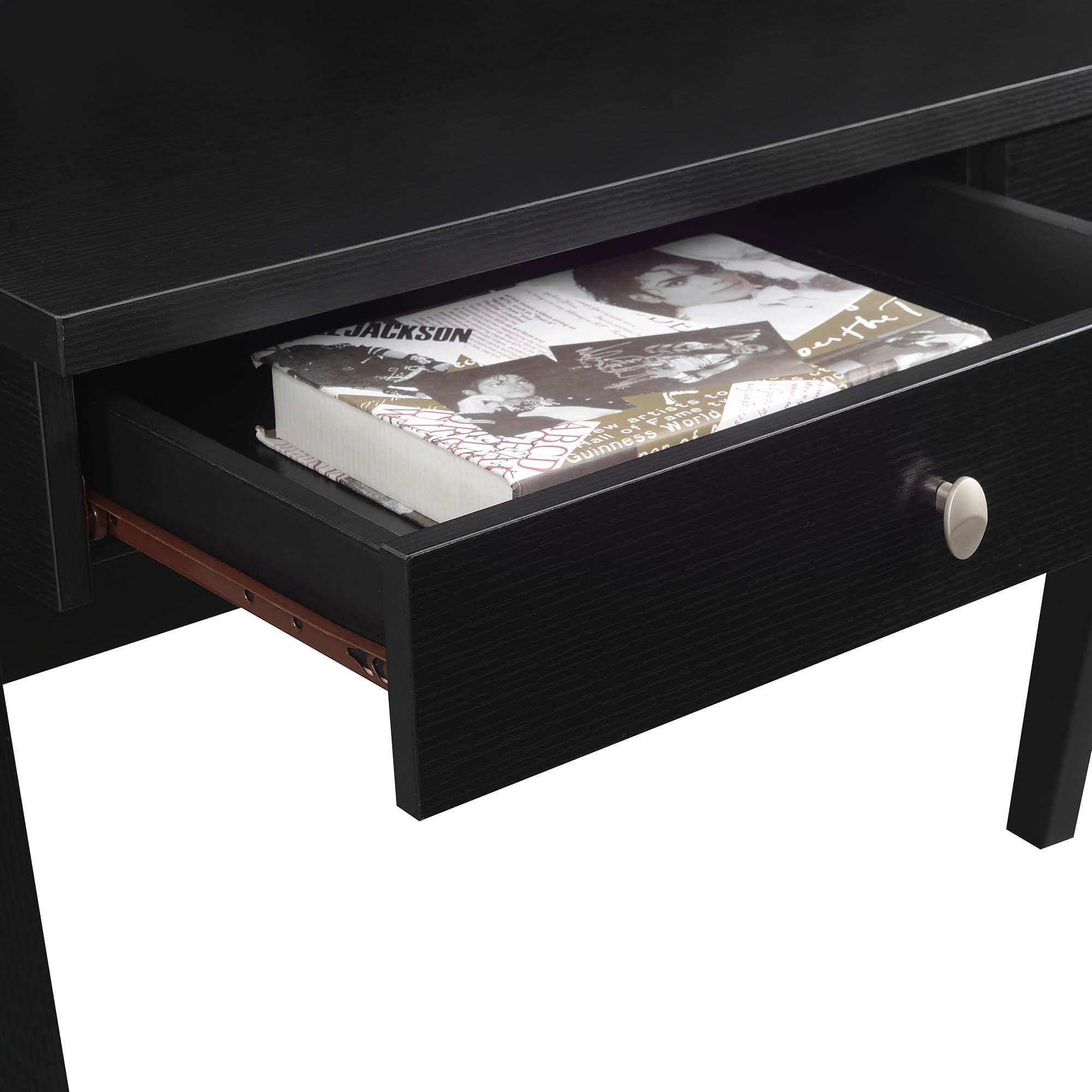 Convenience Concepts Newport Deluxe 2-Drawer Writing Desk with Storage Shelf - Black Finish for Home Office & Study Room