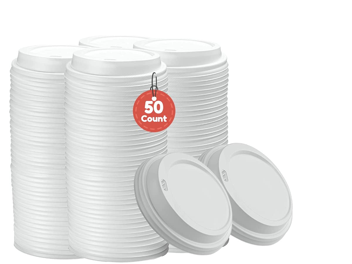 Smygoods Coffee Cup Lids - 50 Count White Dome Lids for 10/24oz Paper Cups | Perfect for Coffee Shops, Takeout & Catering Events [Cups Not Included]