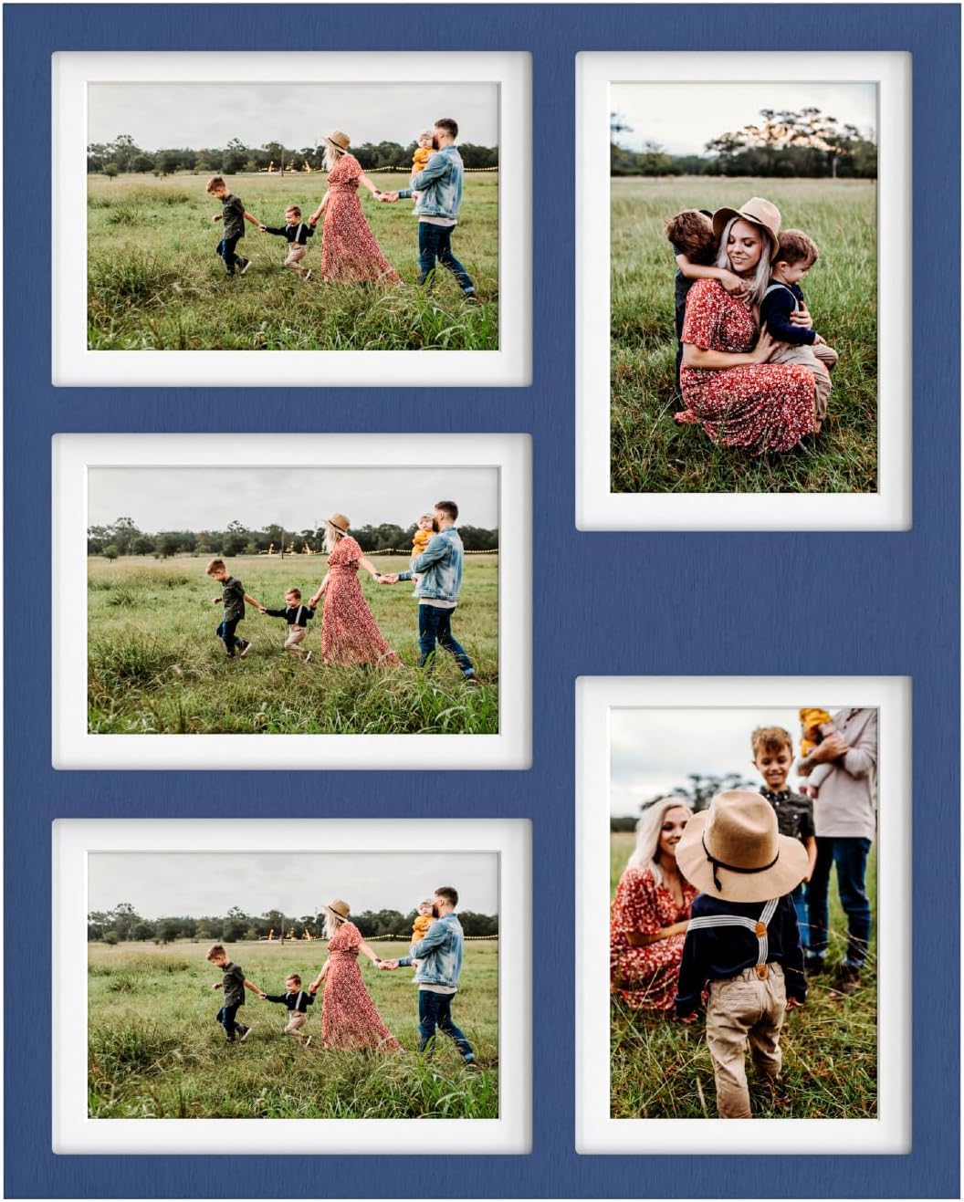 Great Lakes Memories GLM 4x6 or 5x7 Photo Collage Frame - Holds 5 Pictures with Glass & Mat - Wall Decor Picture Frames for Living Room, Bedroom, Office - Modern Blue Display Frame for Family Photos & Memories