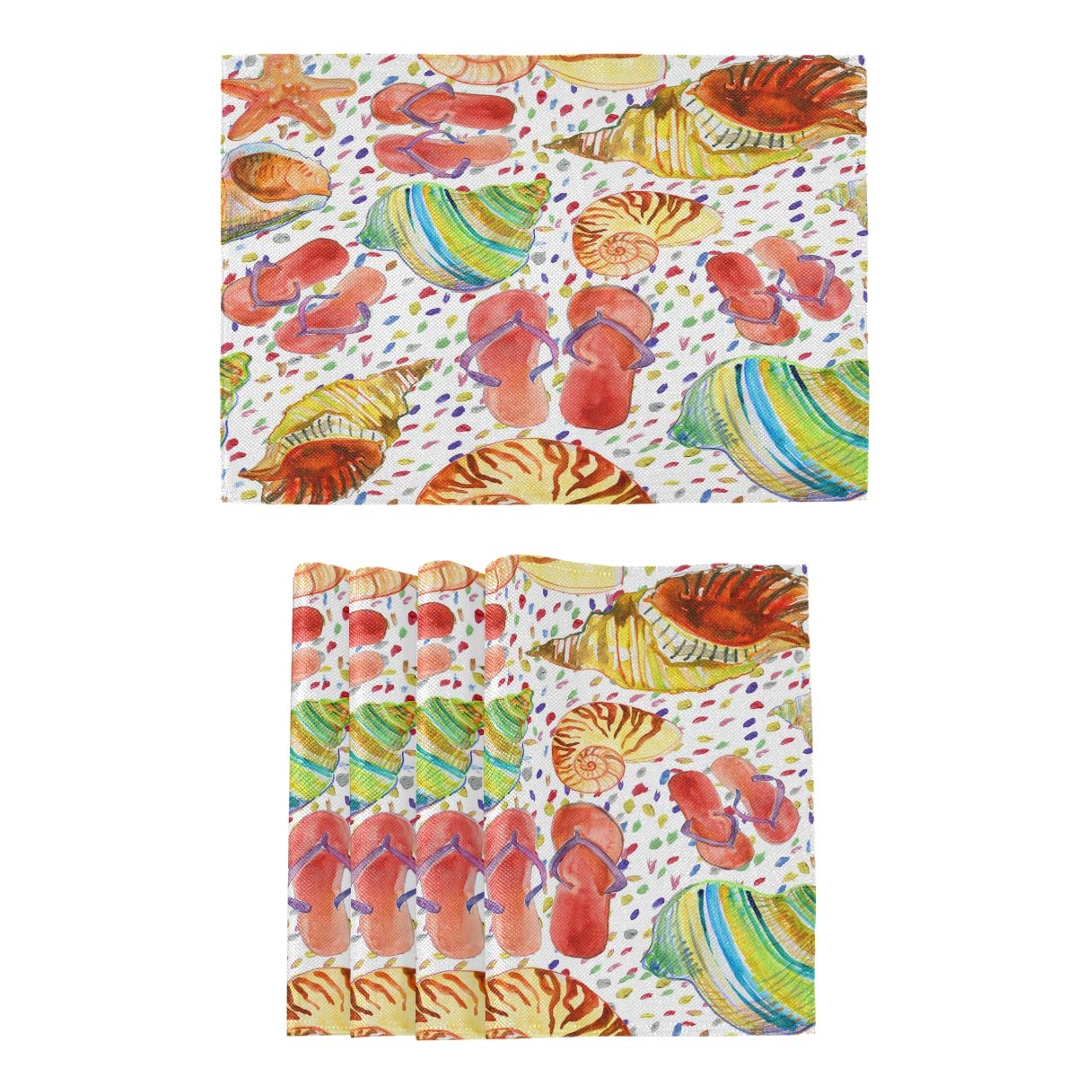 Oarencol Summer Colorful Flip Flops Starfish Shells Polka Dot Placemats Set of 4 - Heat-Resistant, Washable Table Mats for Kitchen & Dining Table Decoration - Perfect for Beach-Themed Parties, Outdoor Dining, and Home Decor