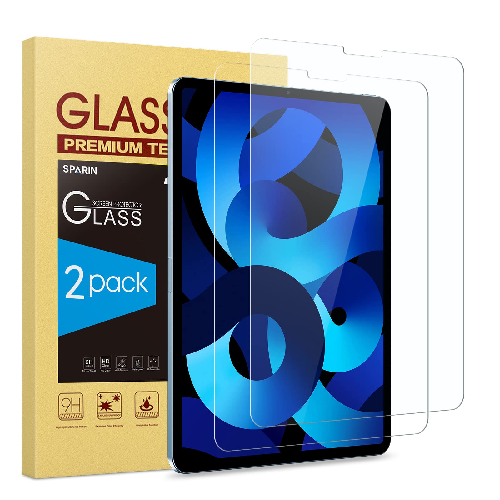 SPARIN 2 Pack Tempered Glass Screen Protector for iPad Air 5/4 (10.9 inch 2022/2020) & iPad Pro 11 (2022/2021/2020/2018) - Anti-Scratch, Bubble-Free, HD Clear Protection for Work, Study & Entertainment