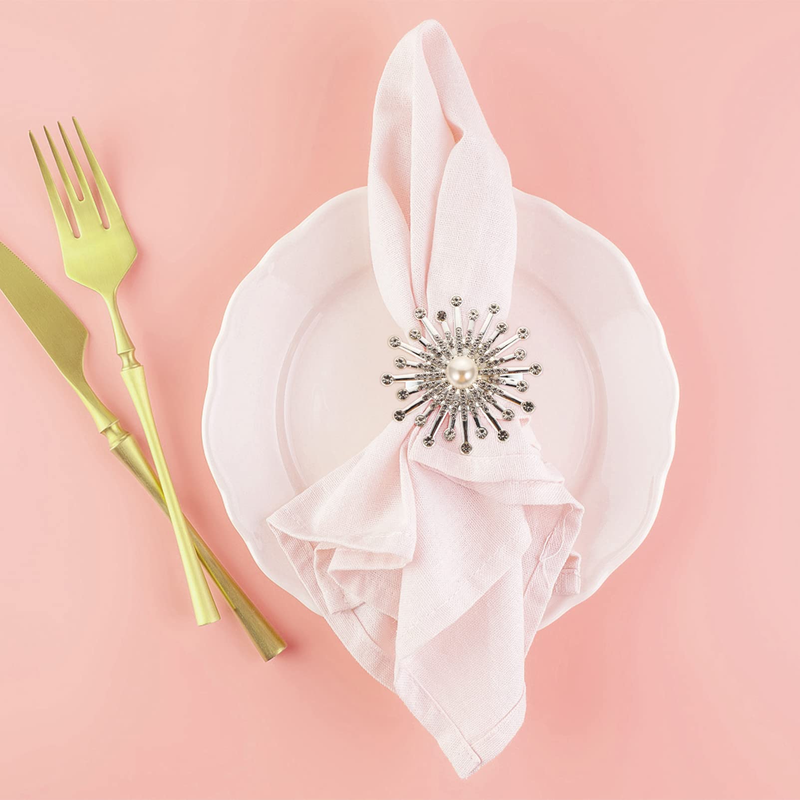 6pcs Sunflower Pearl Napkin Rings Set - Elegant Floral Napkin Holders for Wedding, Banquet & Dinner Table Decor - Perfect for Holiday Parties, Hotel & Restaurant Table Settings