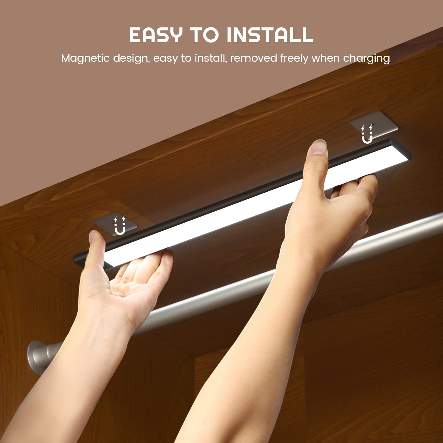Yeelight Wireless Under Cabinet Lights with Motion Sensor - 71 LED Rechargeable Dimmable Closet Lighting (15.74 Inch, Magnetic Stick-On) - Perfect for Closet, Wardrobe, Stairs & Kitchen Cabinets - Cold White Lighting for Home & Office Use