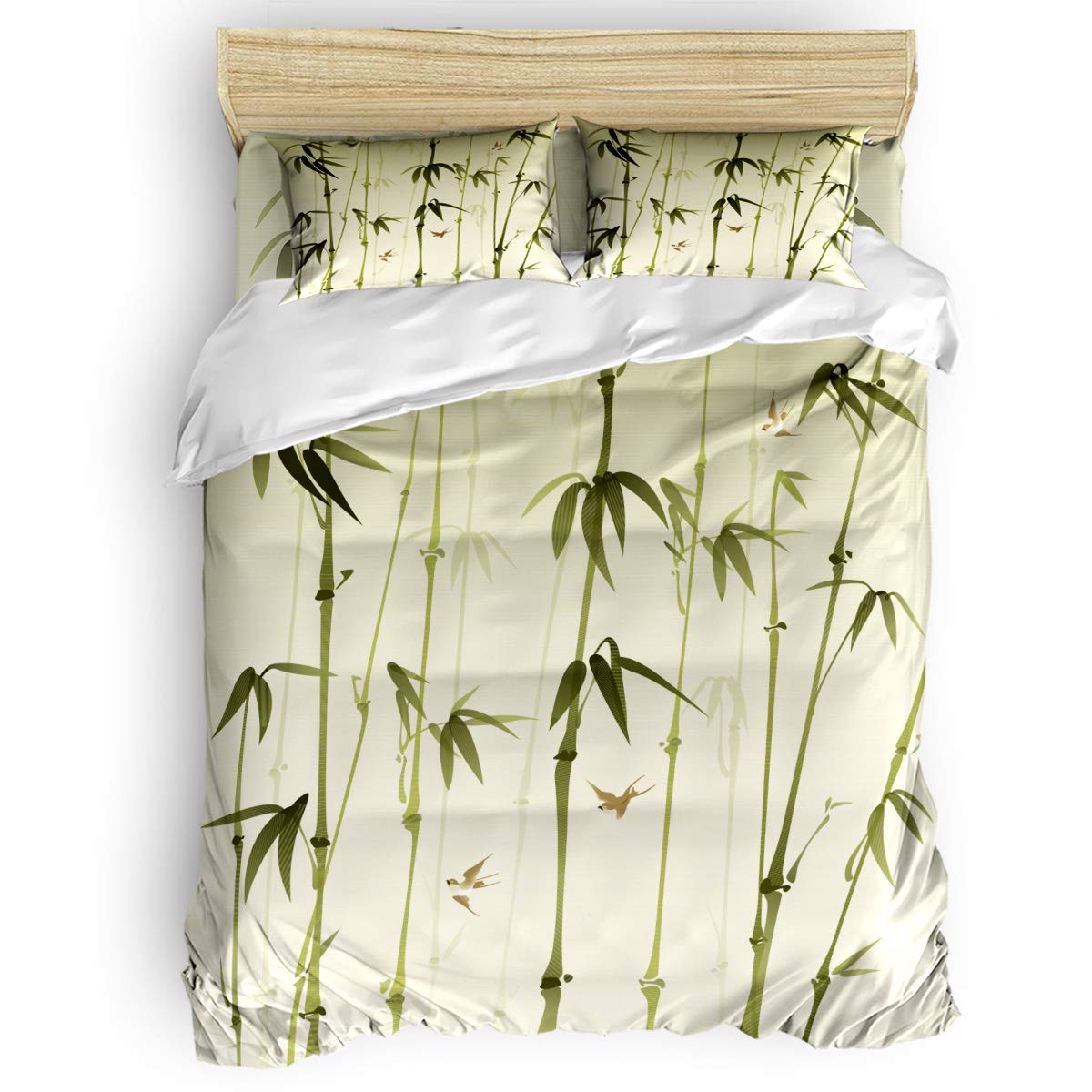 4-Piece Full Size Duvet Cover Set - Green Bamboo Print Soft Lightweight Bedding Set with Duvet Cover, Flat Sheet & Pillowcases for Kids, Adults & Teens | Perfect for Home, Dorm, Guest Room & Cozy Bedroom Decor