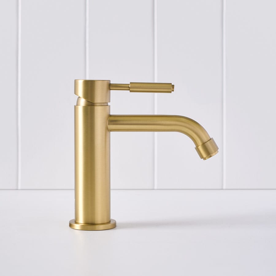 Brushed Brass Melbourne Short Basin Mixer - Modern Bathroom Faucet for Vanity Sinks & Powder Rooms