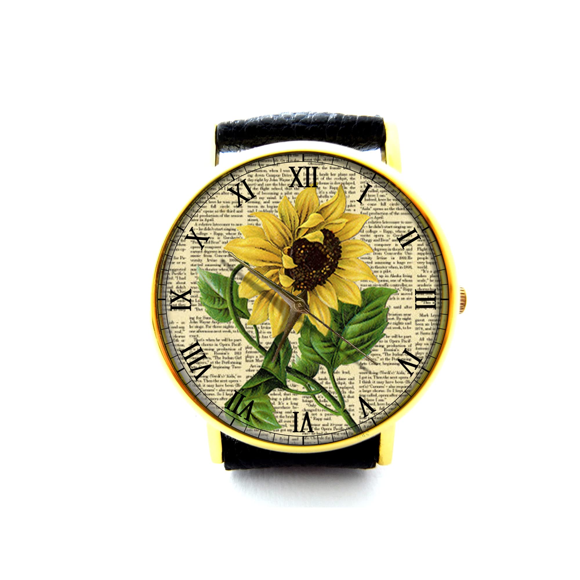 Vintage Sunflower Leather Watch for Women & Men - Floral Botanical Watch with Sunflower Design - Stylish Unisex Watch for Casual, Office & Special Occasions