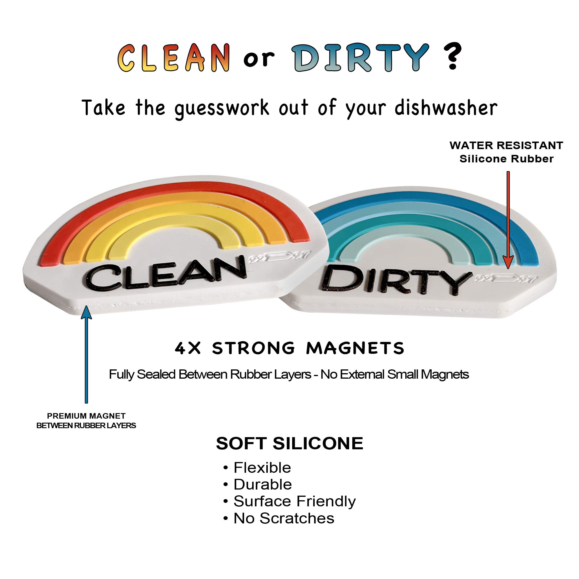 Retro Rainbow Clean Dirty Dishwasher Magnet Sign - Double Sided Silicone Flip Indicator, Strong Non-Scratch Magnet for Kitchen - Waterproof & Decorative Design - Perfect for Modern Homes, Apartments, and Office Kitchens