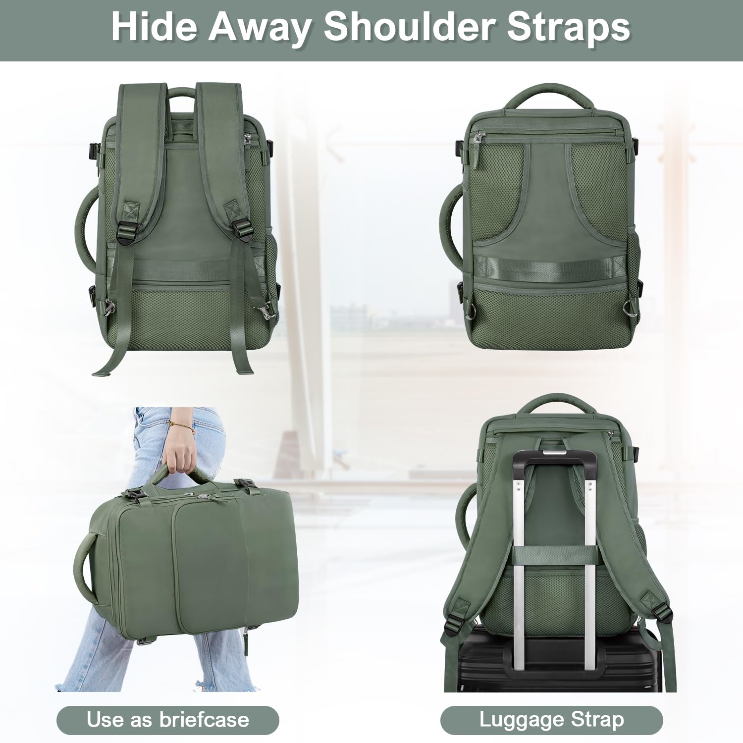 TSA Approved 17.3 Inch Waterproof Travel Backpack for Men & Women - Flight Carry On Laptop Backpack with Multiple Pockets, Army Green - Perfect for Business Trips, College, Hiking & Airplane Travel