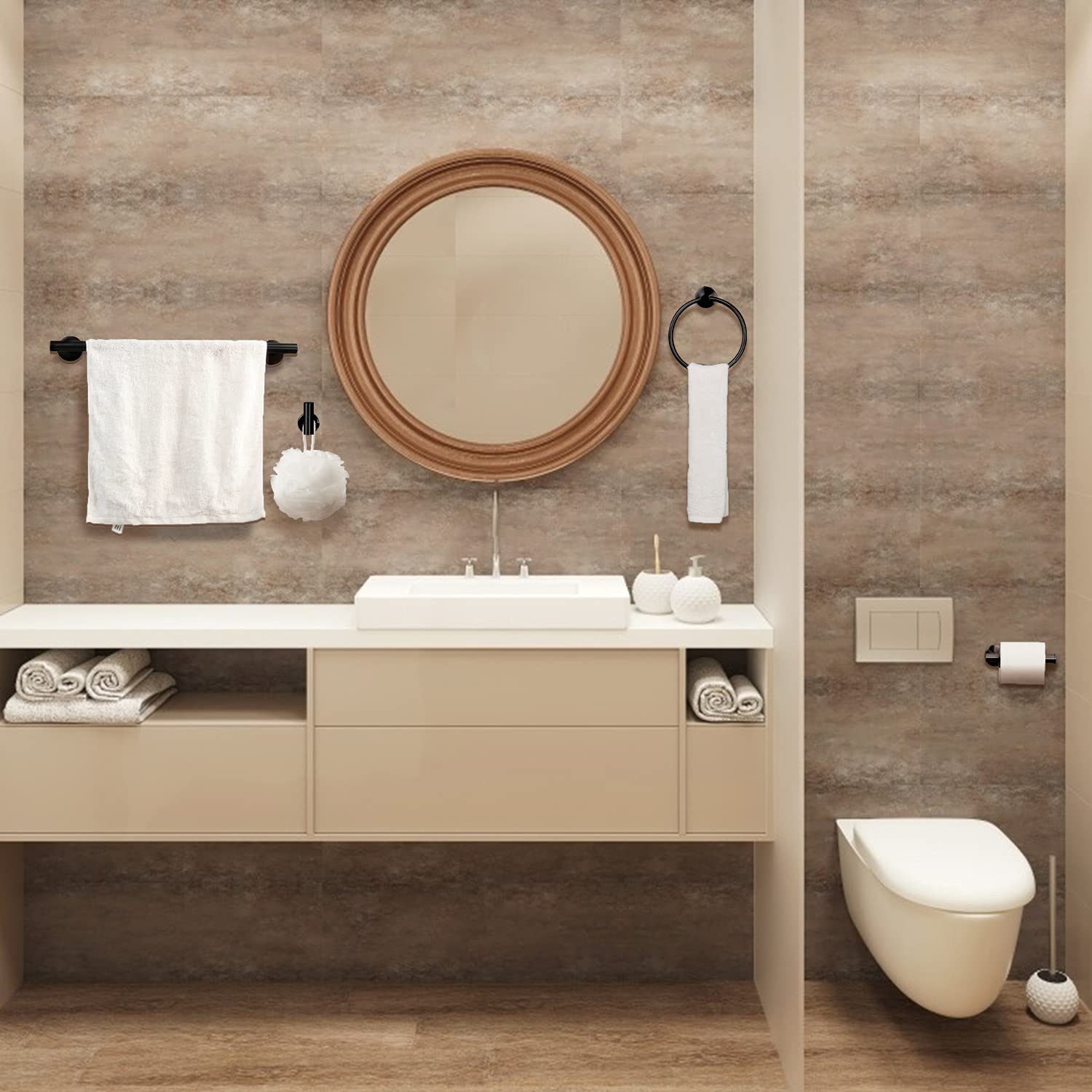 4-Piece Matte Black Bathroom Hardware Set - 16