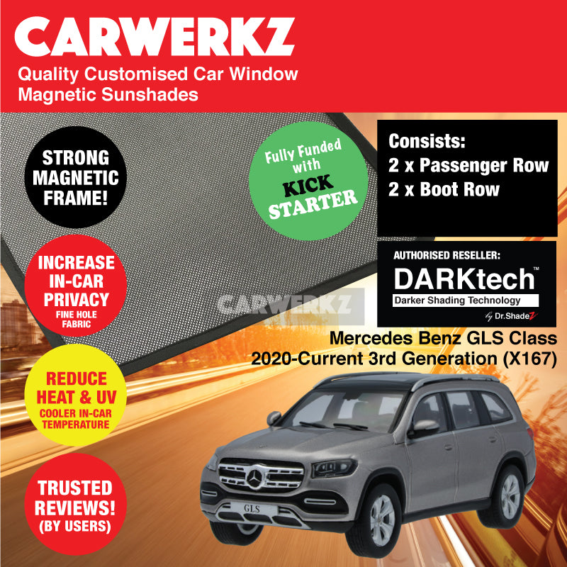 Dr Shadez DARKtech Magnetic Sunshades for 2020+ Mercedes Benz GLS Class (X167) - Premium Custom Window Shades for SUV Sun Protection & Heat Reduction | Perfect for Road Trips, Family Travel & Summer Driving