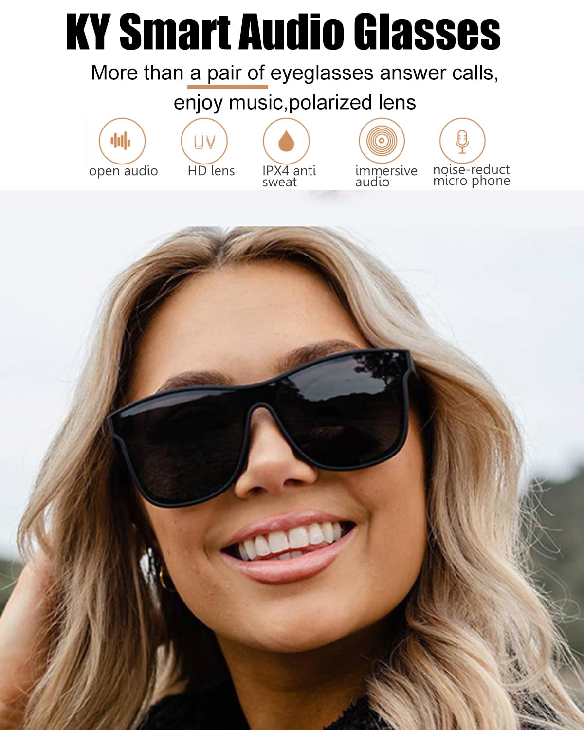 Bluetooth Smart Glasses for Men & Women - Polarized Sunglasses with Built-in Speakers, Touch & Voice Control - Perfect for Driving, Running & Outdoor Activities