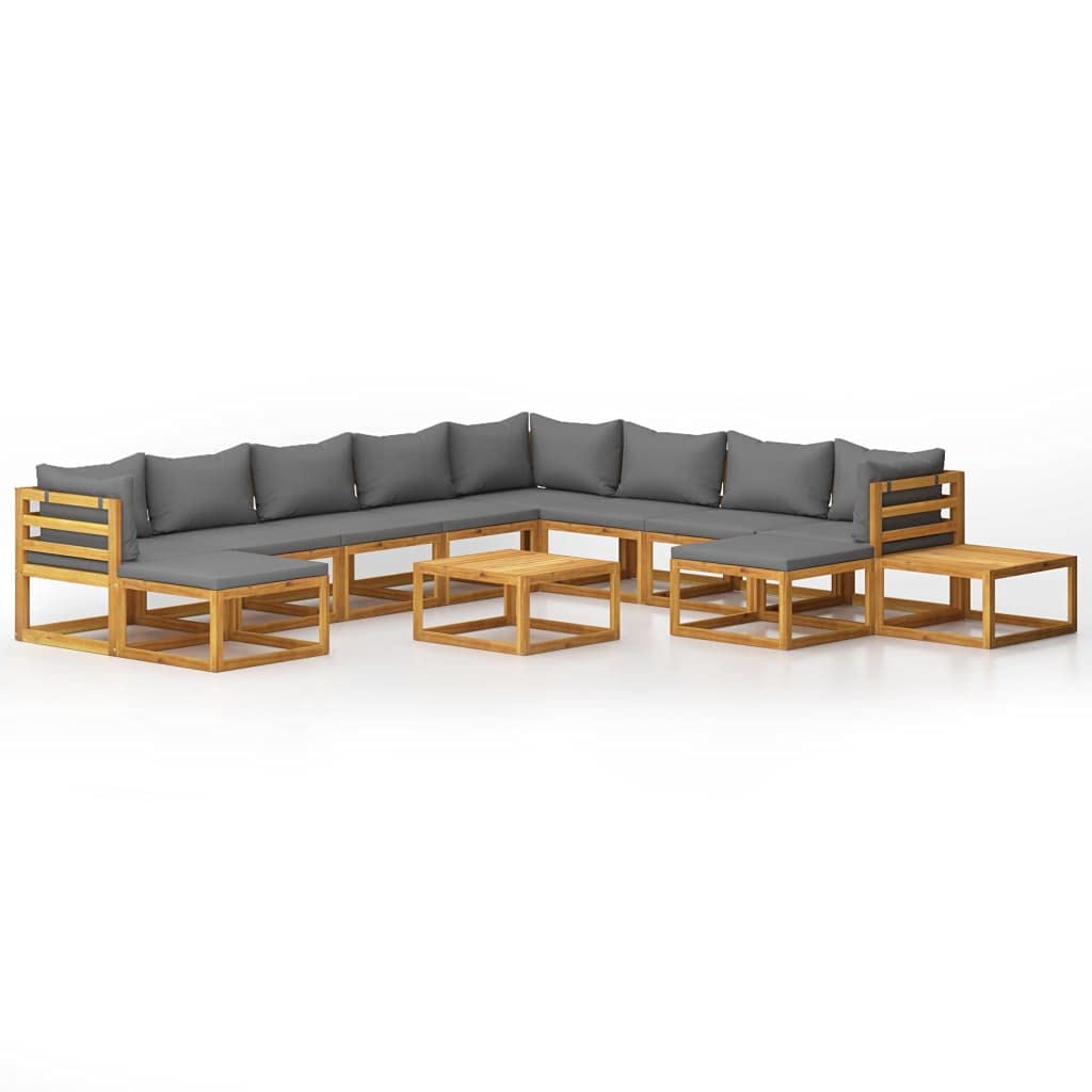 12-Piece Patio Furniture Sectional Set - Outdoor Garden Lounge Sofa with 2 Coffee Tables & 2 Footrests - Acacia Wood Conversation Set for Backyard, Deck, Poolside - Water-Resistant Cushions Included (Perfect for Outdoor Entertaining & Relaxation)