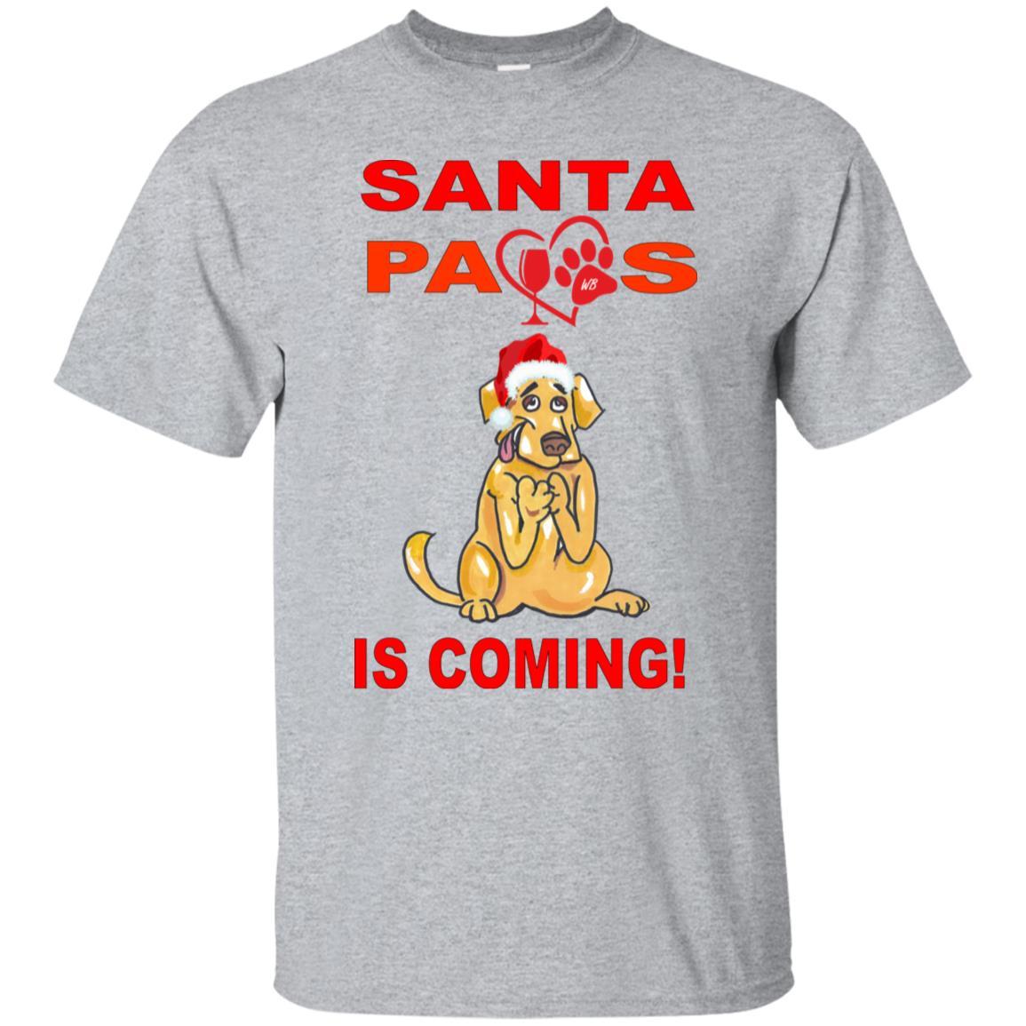 Santa Paws Is Coming Christmas Dog Lover T-Shirt - Ultra Soft Cotton Tee for Pet Owners - Funny Holiday Gift for Dog Moms & Dads - Perfect for Christmas Parties & Family Photos