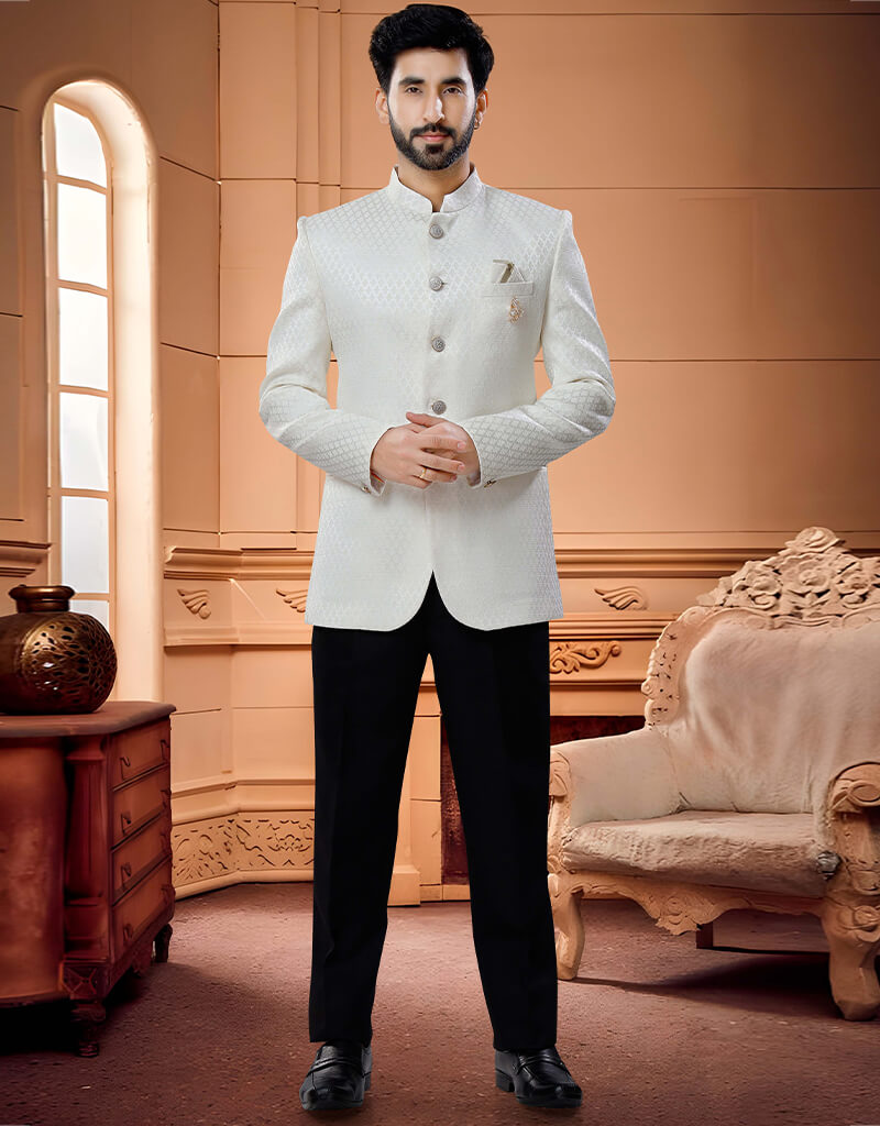 Elegant Cream Kurta with Woven Jacquard Trouser Set - Perfect for Festivals, Weddings & Special Occasions