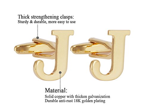 Men's Gold Alphabet Cufflinks - Personalized Initial Cuff Links Set with Gift Box - Perfect for Weddings, Business Attire & Formal Events