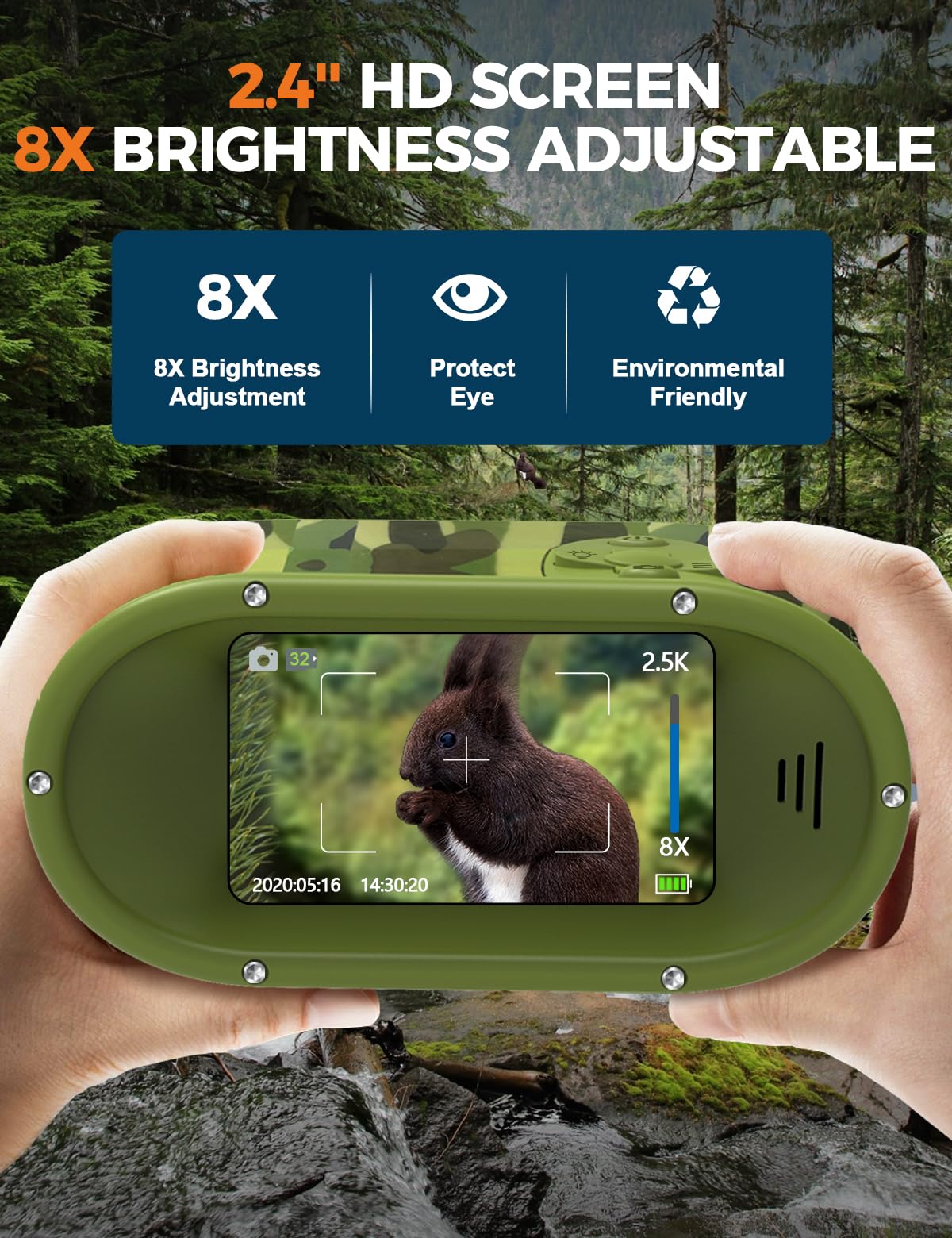 **2.5K UHD Night Vision Binoculars for Kids - Christmas & Birthday Gifts for Boys & Girls, Kids Camera with Flashlight & 32GB TF Card - Perfect for Outdoor Adventures, Camping, and Wildlife Exploration**