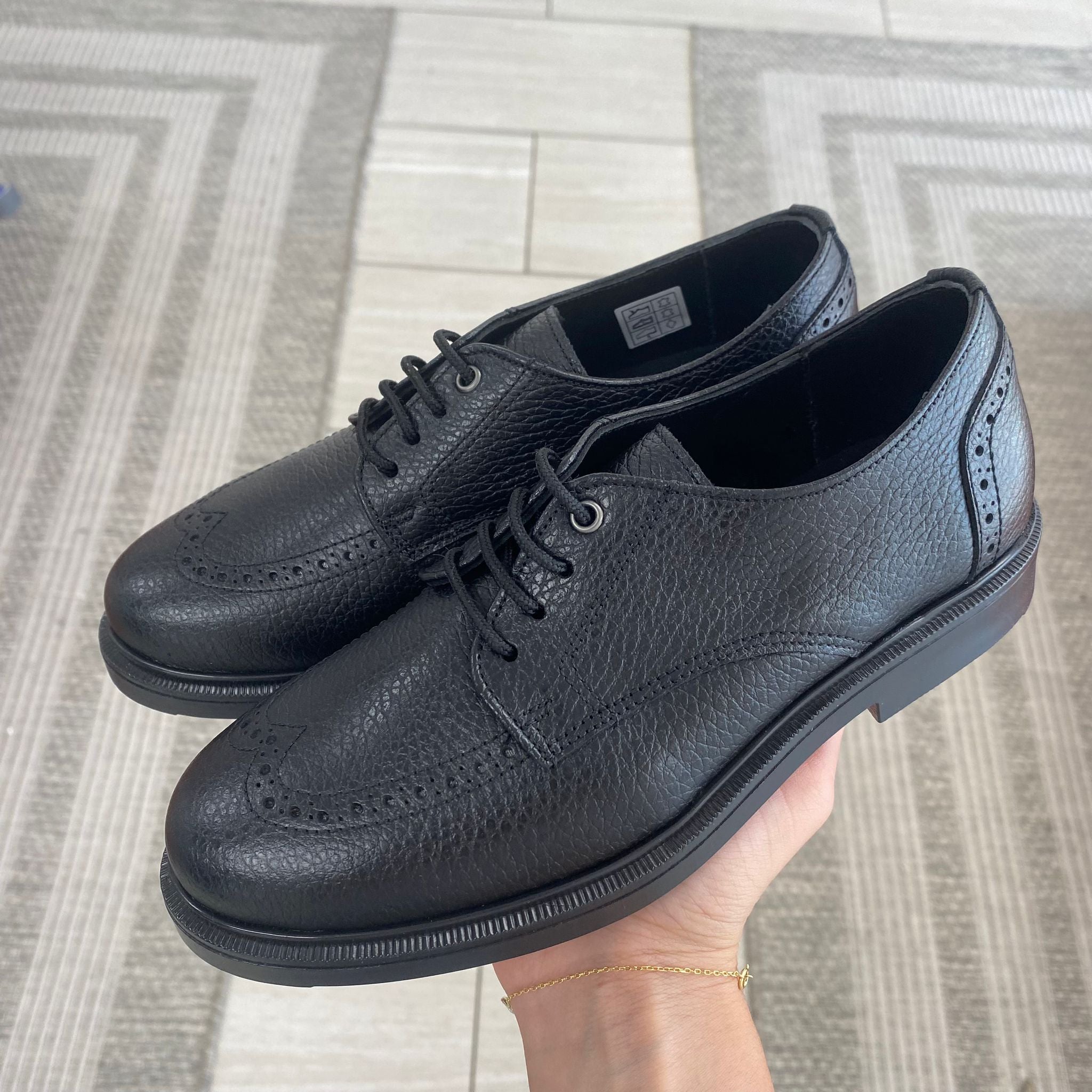 Blublonc Black Pebbled Wingtip Lace-Up Dress Shoes for Men | Formal Business Oxford Shoes | Perfect for Office, Wedding & Special Occasions