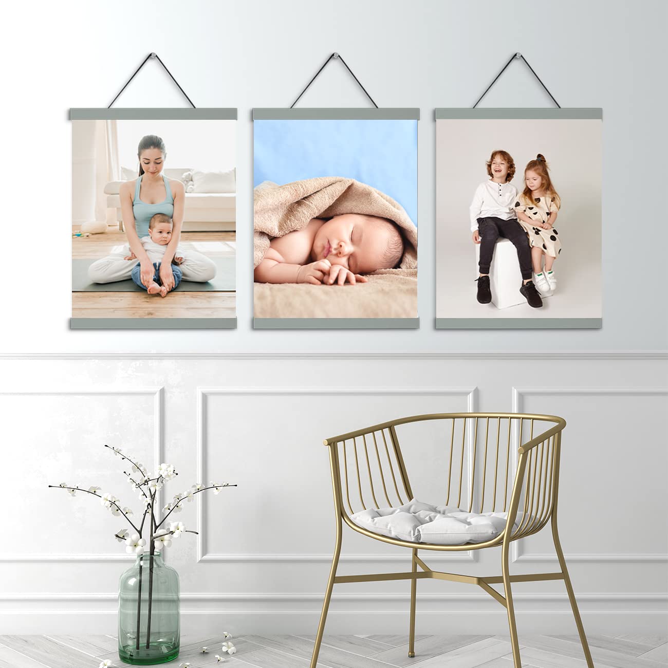 16x20 & 16x24 Magnetic Poster Frames Set of 3 - Gray Wall Hanging Picture Frames for Photos, Canvas Artwork - Perfect for Home Decor, Office Display & Gallery Exhibitions