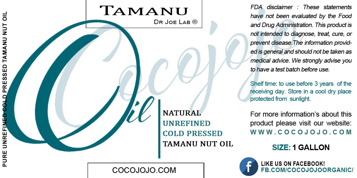 Pure Unrefined Cold Pressed Tamanu Oil - 1 Gallon (128 oz) Bulk for Hair, Skin, Face & Nail Care | Hydrating, Nourishing & Rejuvenating | DIY Shampoo, Cream, Soap & Cosmetic Recipes | Perfect for Natural Beauty & Aromatherapy Treatments