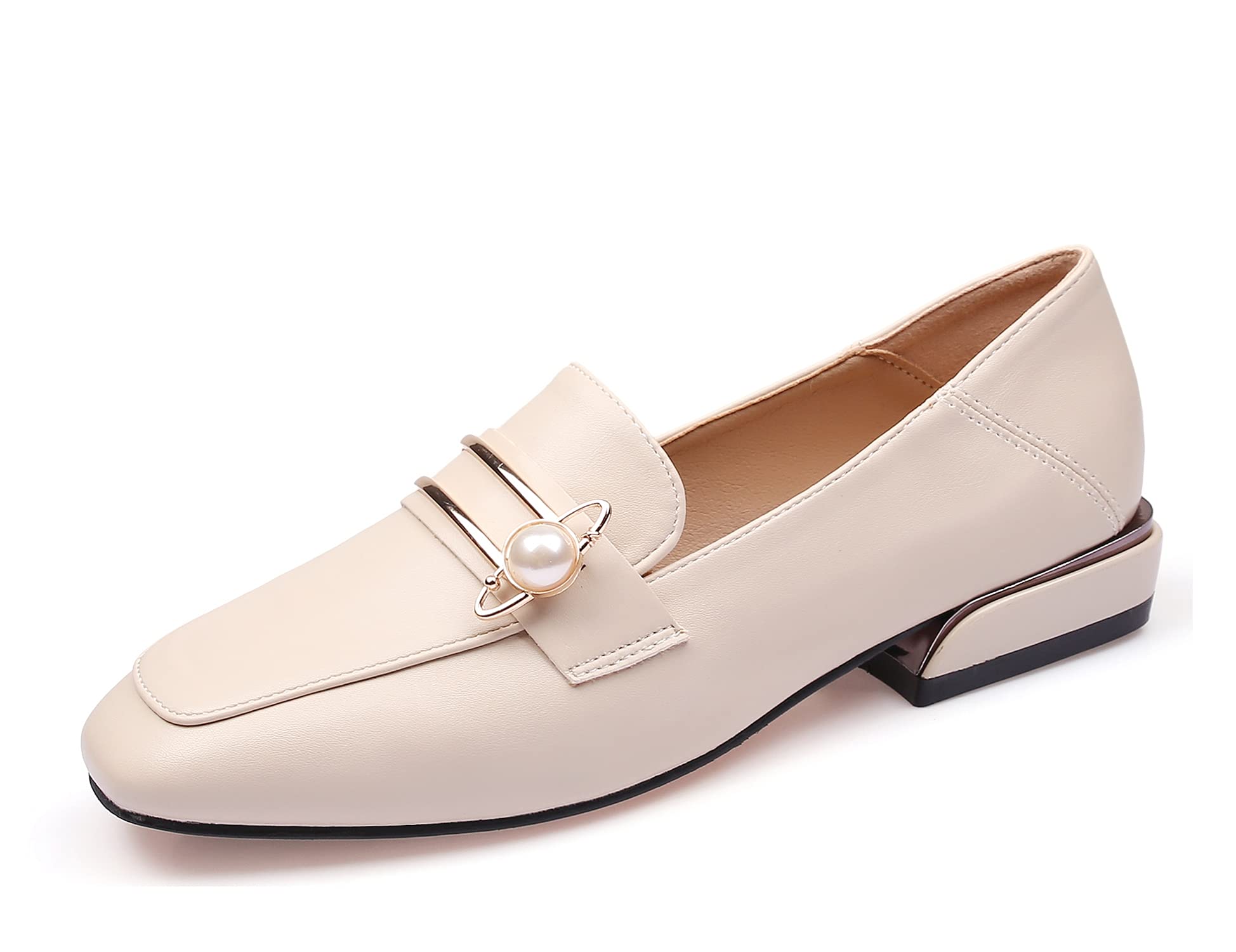 Mininshion Women's Penny Loafers Casual Heel Flats - Comfortable Slip-On Shoes for Work & Travel, Beige US 5.5 | Perfect for Office, Walking & Everyday Wear