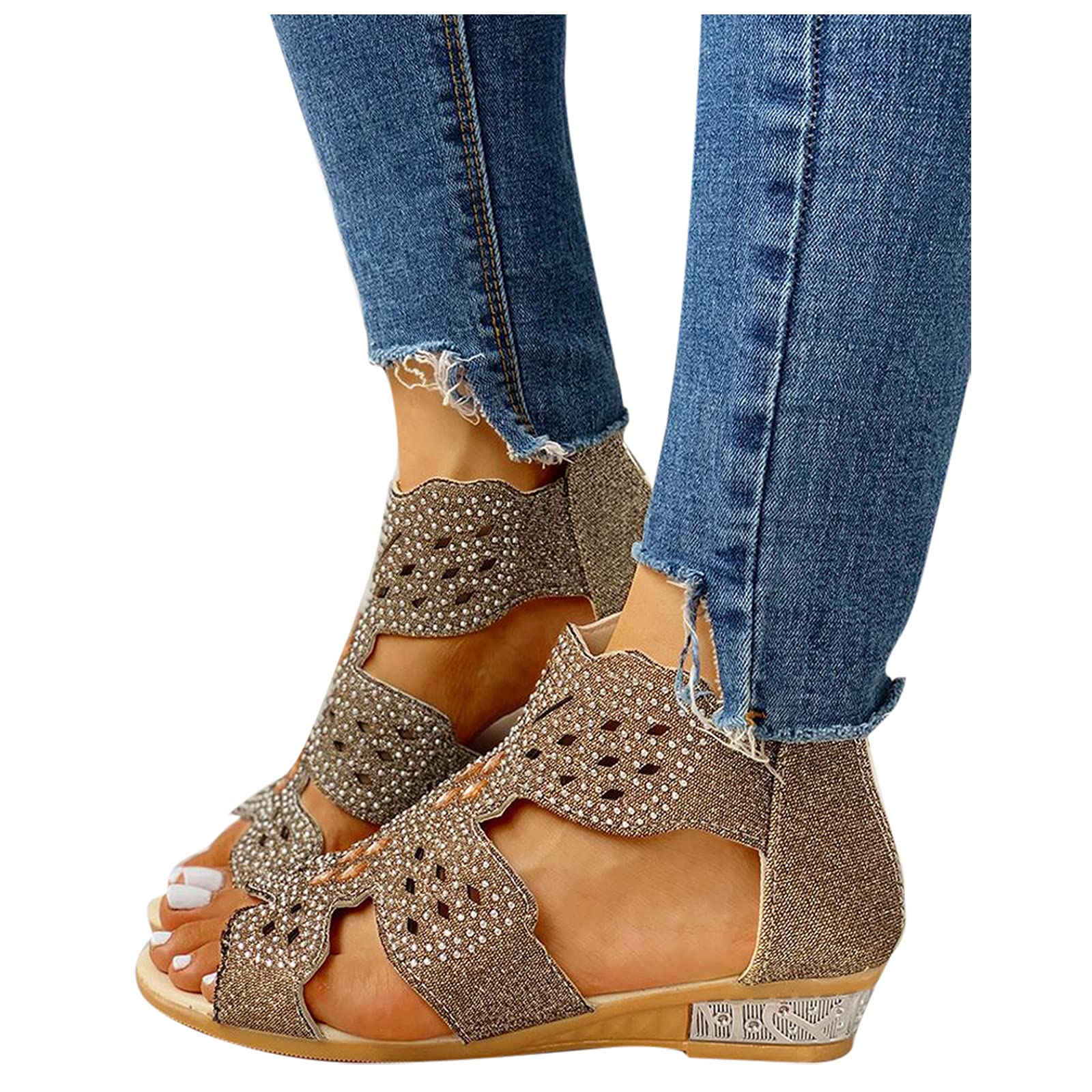 Bohemian Crystal Beach Sandals for Women - Gold Gladiator Summer Sandals | Comfortable Casual Shoes for Girls & Women | Perfect for Beach, Vacation, and Outdoor Adventures (Size 10)